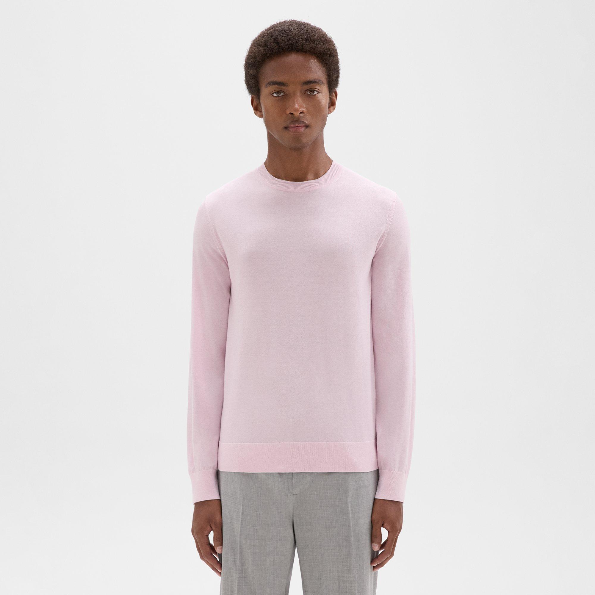 Shop Theory Crewneck Sweater In Regal Wool In Pale Pink