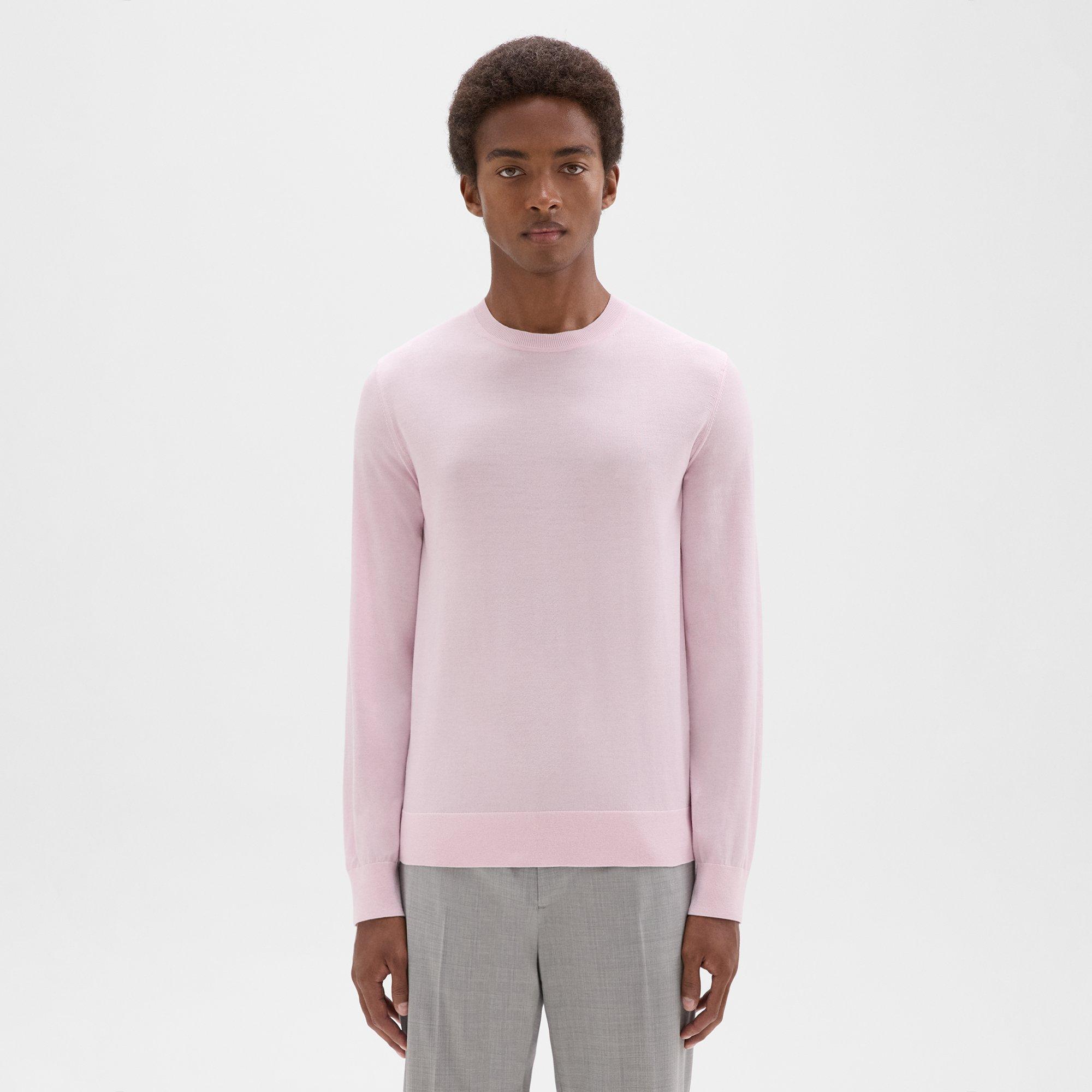 Theory Crewneck Sweater In Regal Wool In Pale Pink