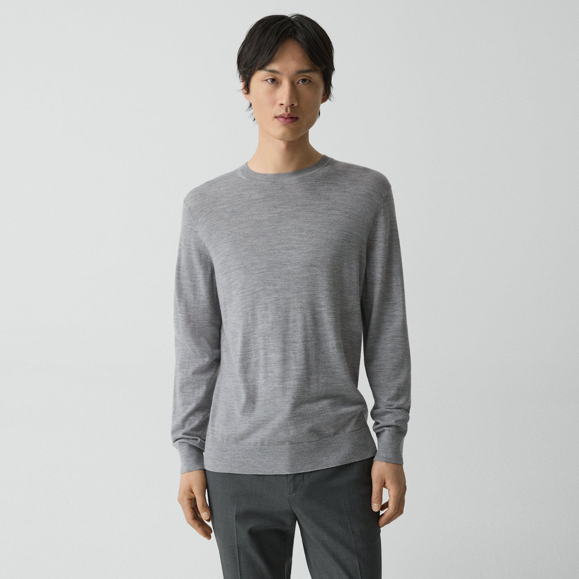 Theory Crewneck Sweater In Regal Wool In Cool Heather Grey