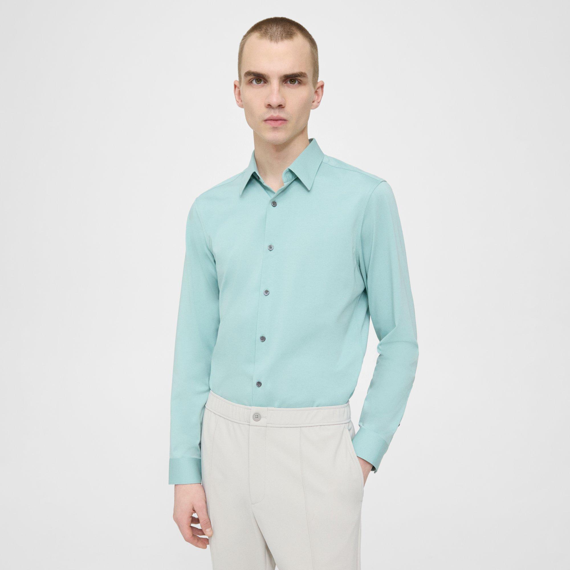 Theory Sylvain Structure Knit Regular Fit Shirt In Blue Surf