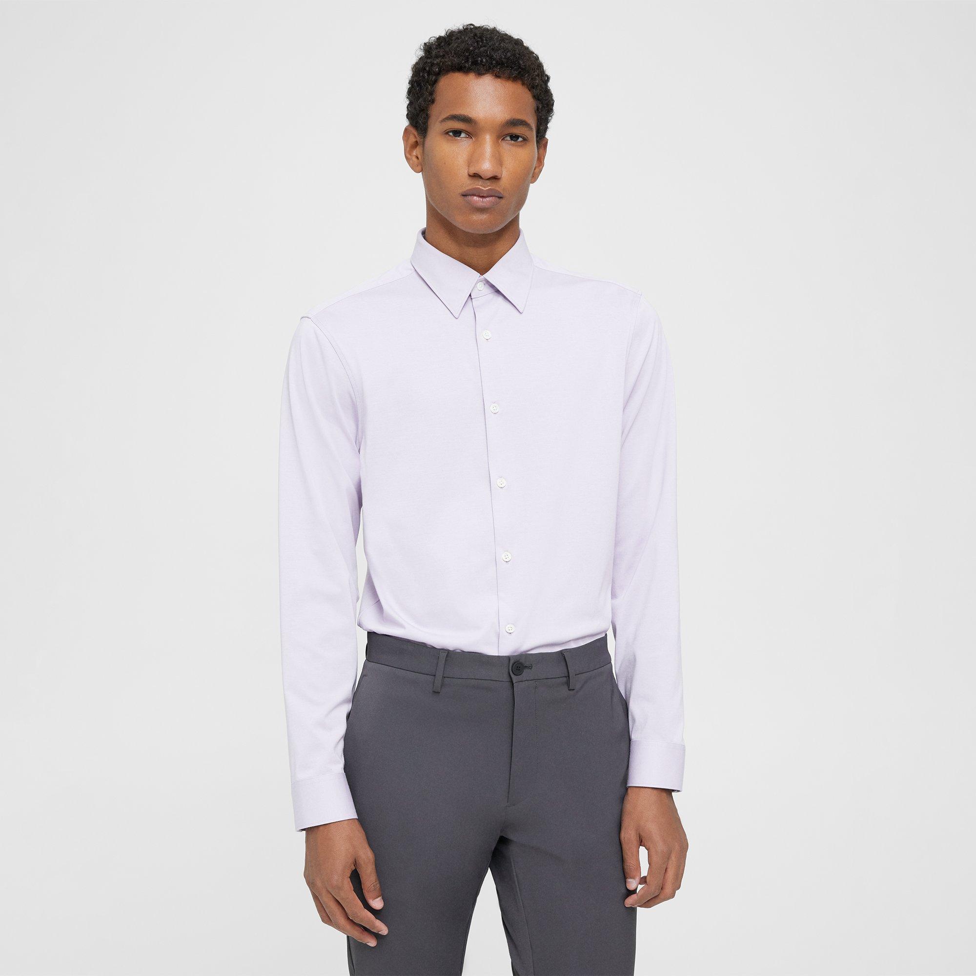 Theory Sylvain Shirt In Structure Knit In Misty Haze
