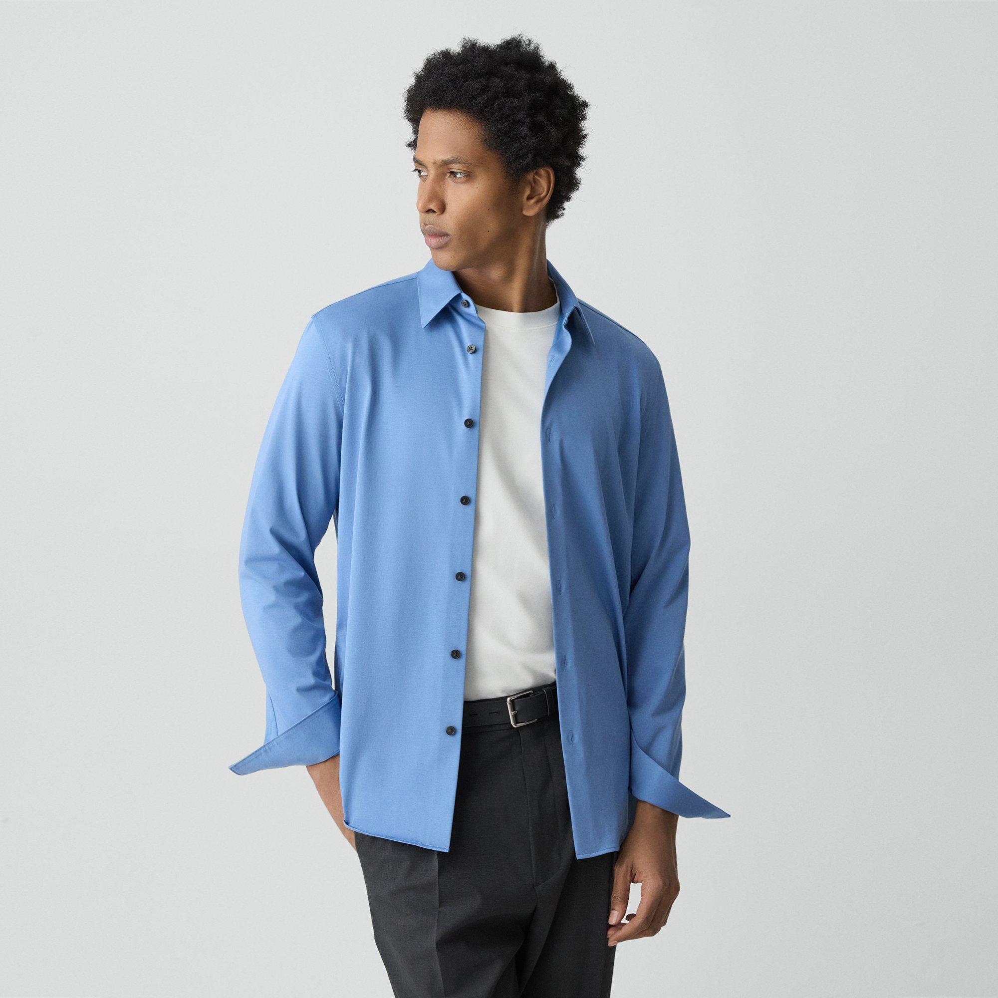 Theory Sylvain Shirt In Structure Knit In Blue
