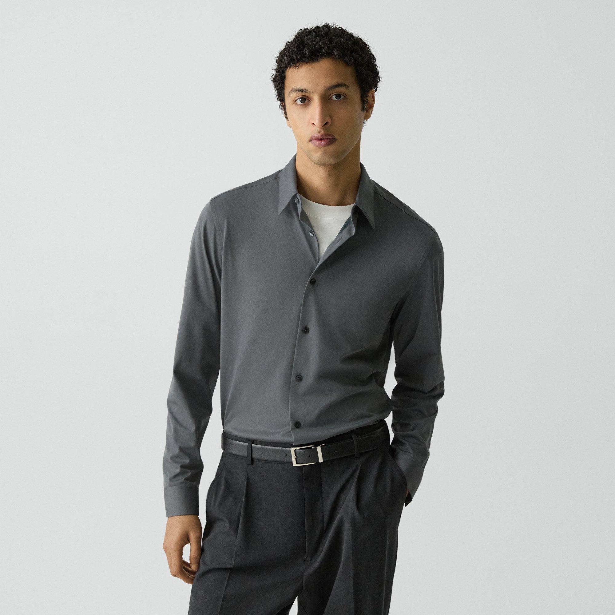 Theory Sylvain Shirt In Structure Knit In Pestle