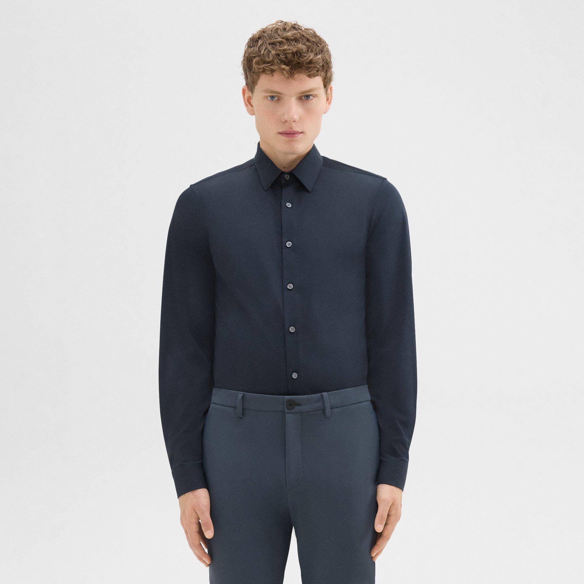 Theory Sylvain Shirt In Structure Knit In Eclipse