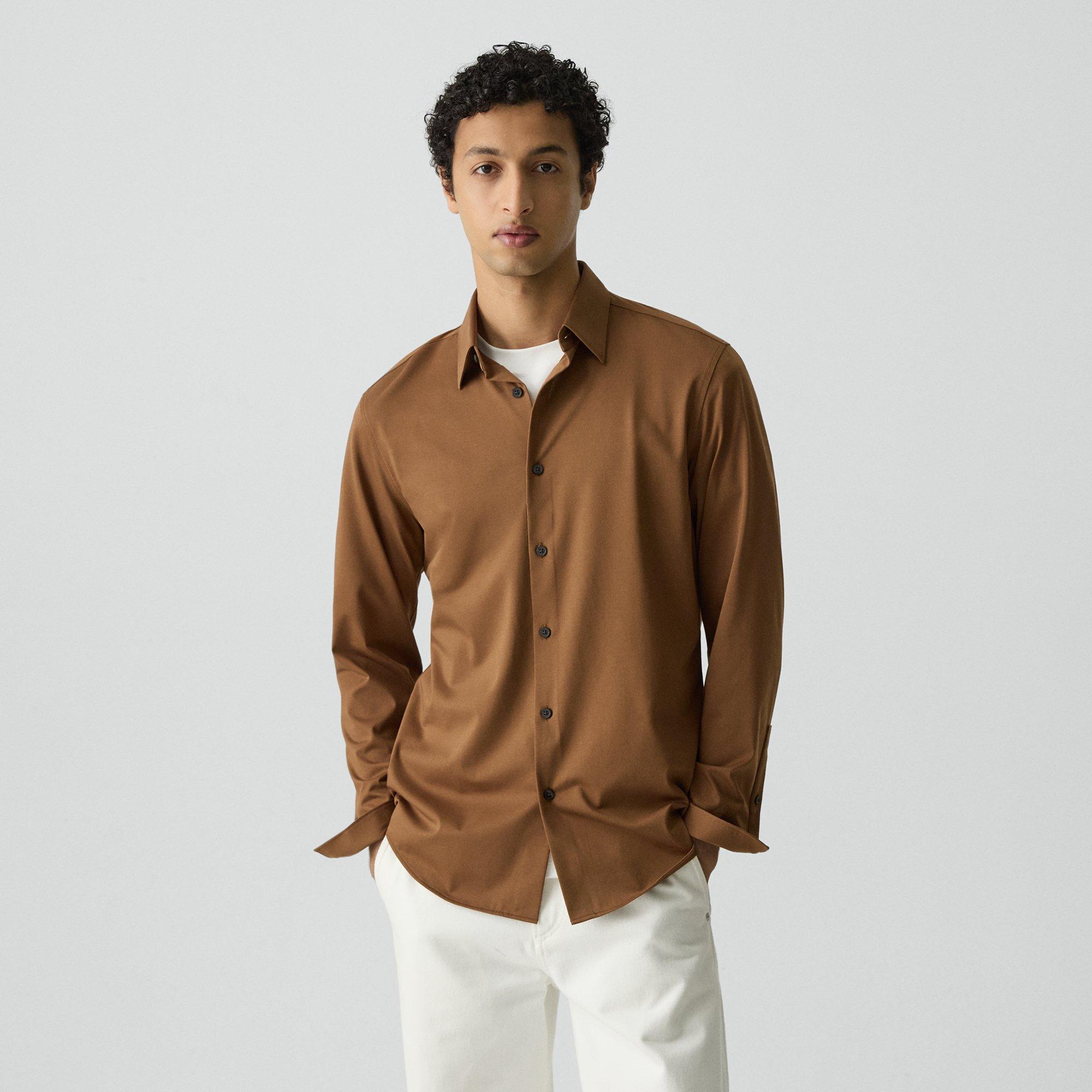 Theory Sylvain Shirt In Structure Knit In Brown