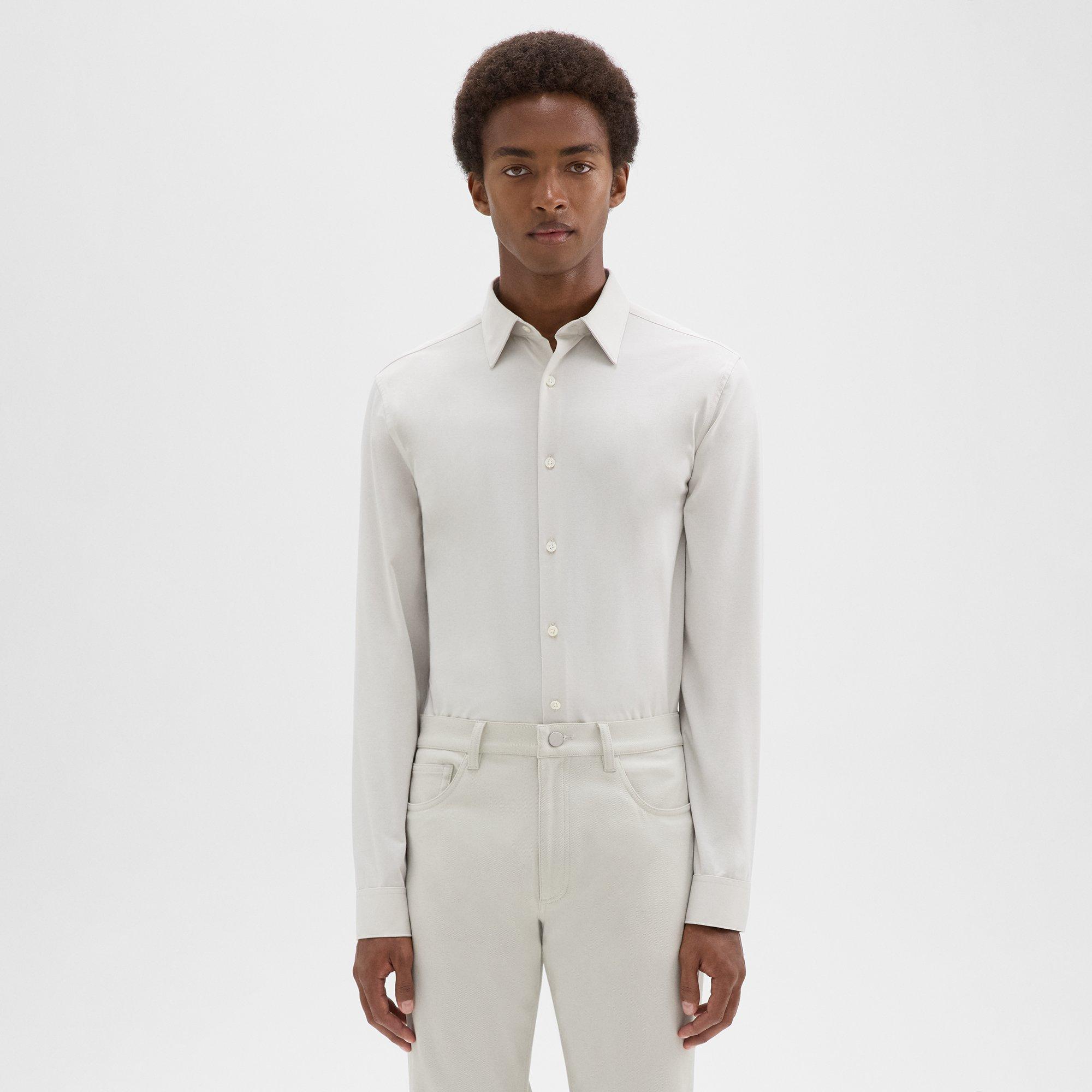 Theory Sylvain Shirt In Structure Knit In Limestone