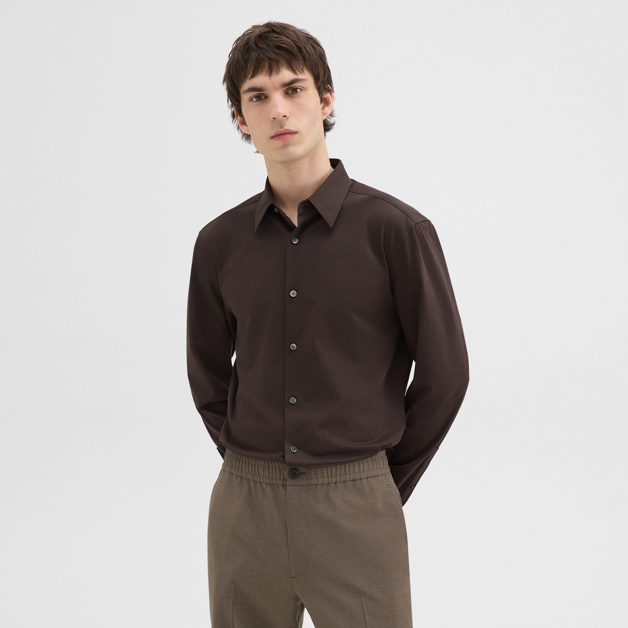 Theory Sylvain Shirt In Structure Knit In Hickory