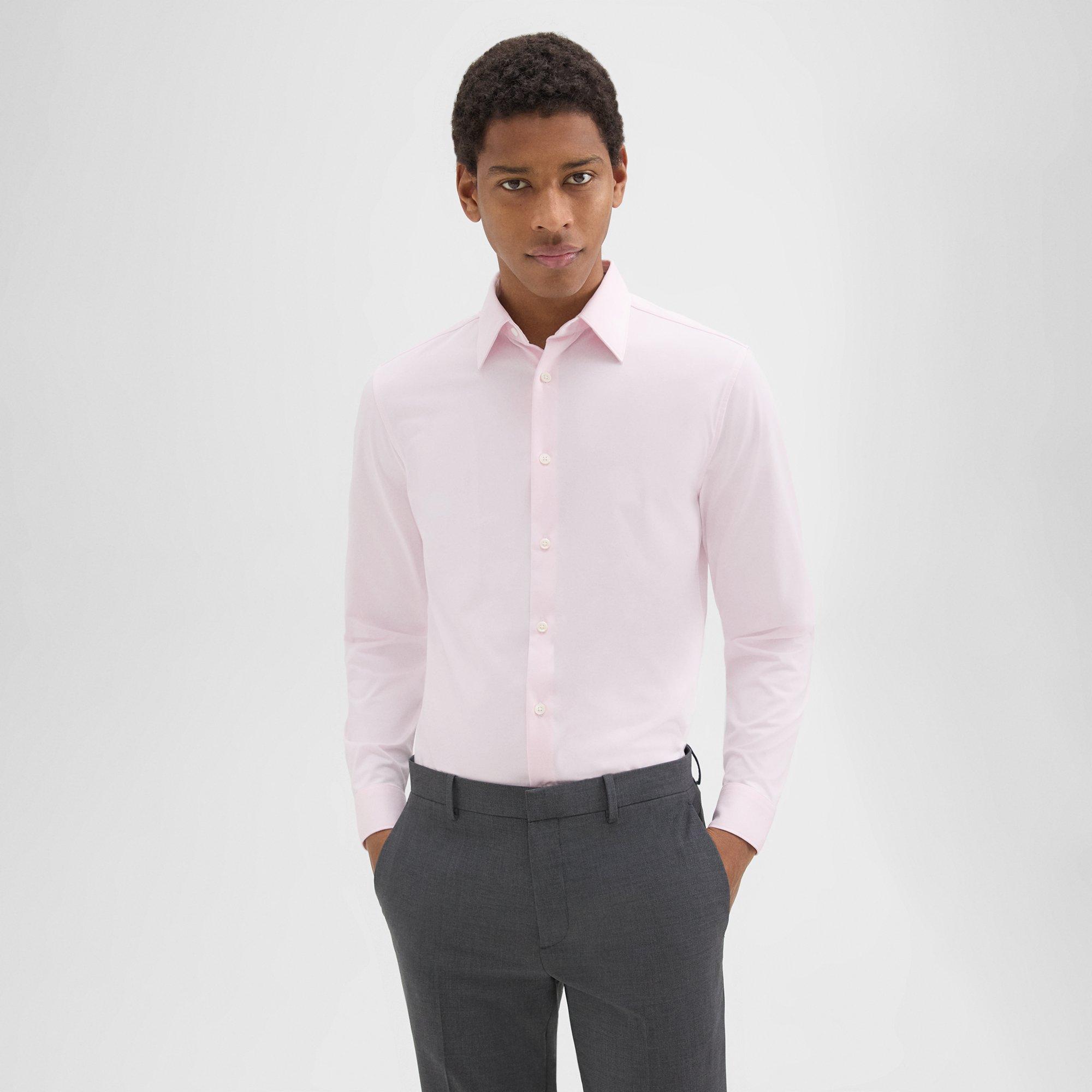 Shop Theory Sylvain Shirt In Structure Knit In Pale Pink