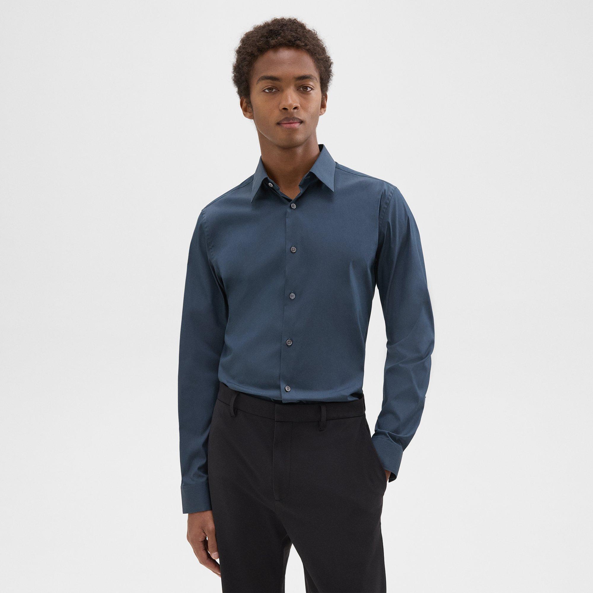 Theory Sylvain Shirt In Structure Knit In Deep Sea Blue