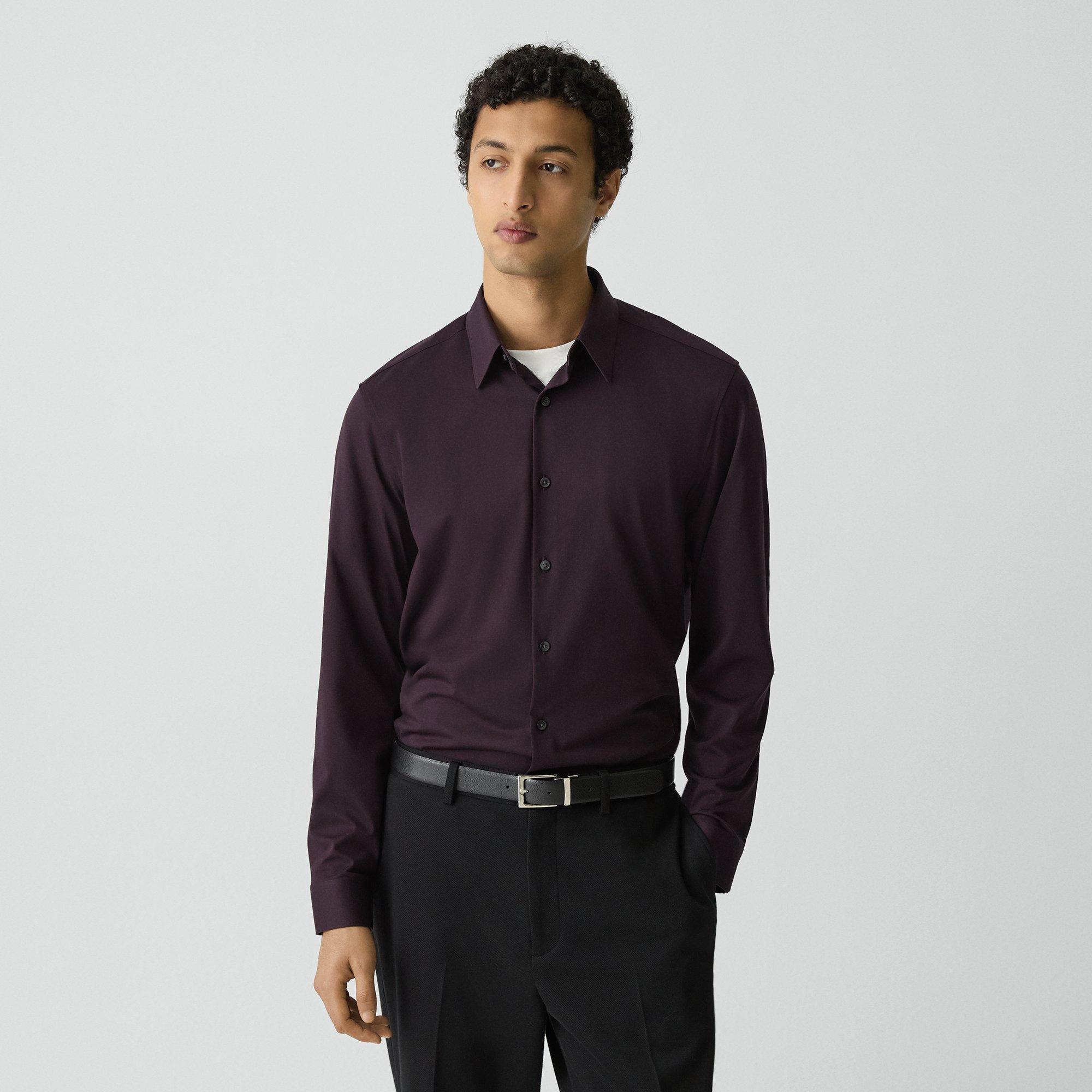 Theory Sylvain Shirt In Structure Knit In Purple