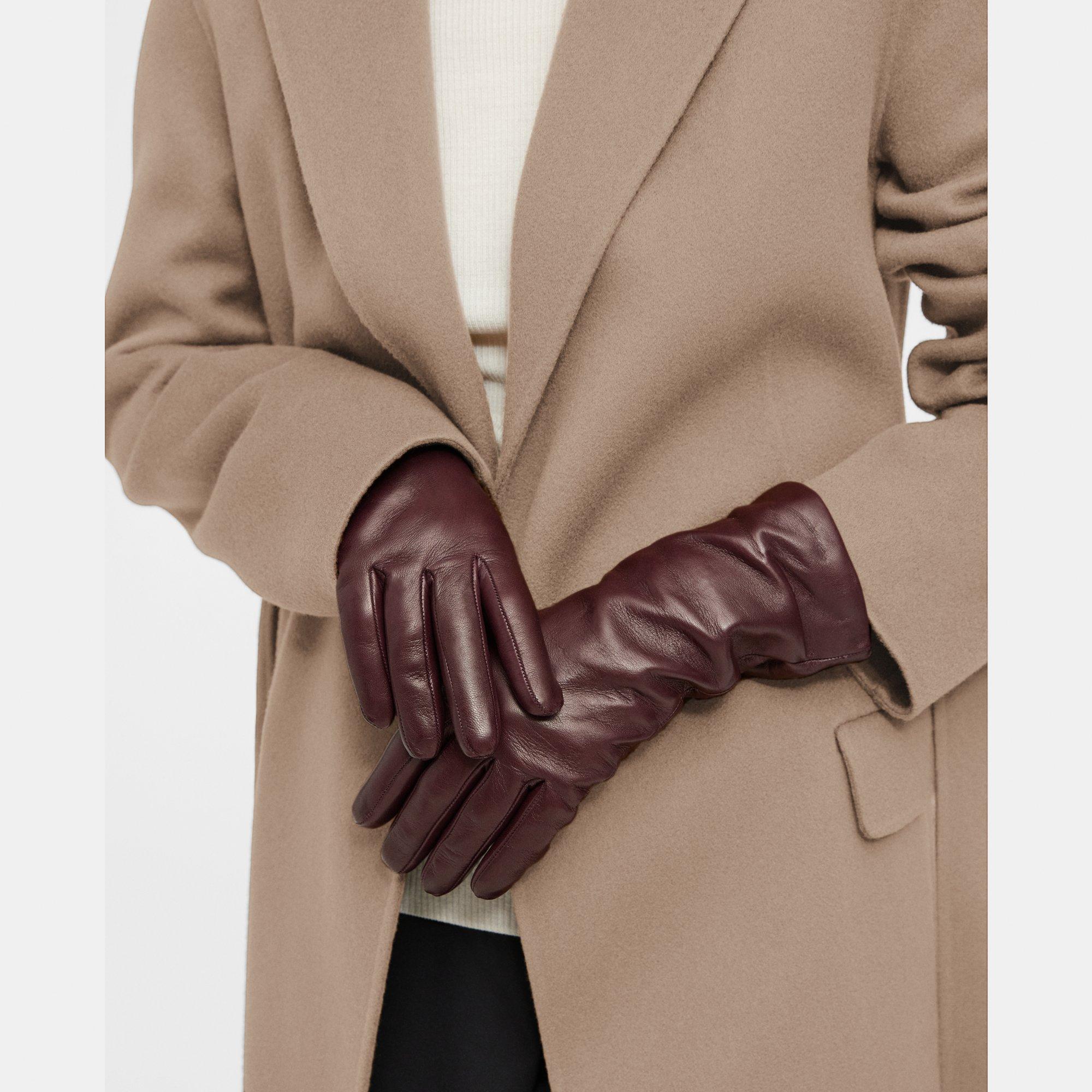 Theory Tech Gloves In Leather In Merlot