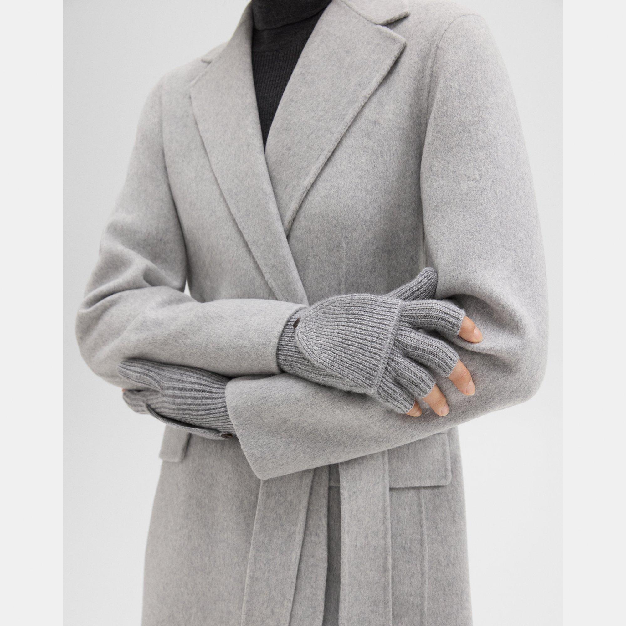 Theory Fold-back Gloves In Cashmere In Husky