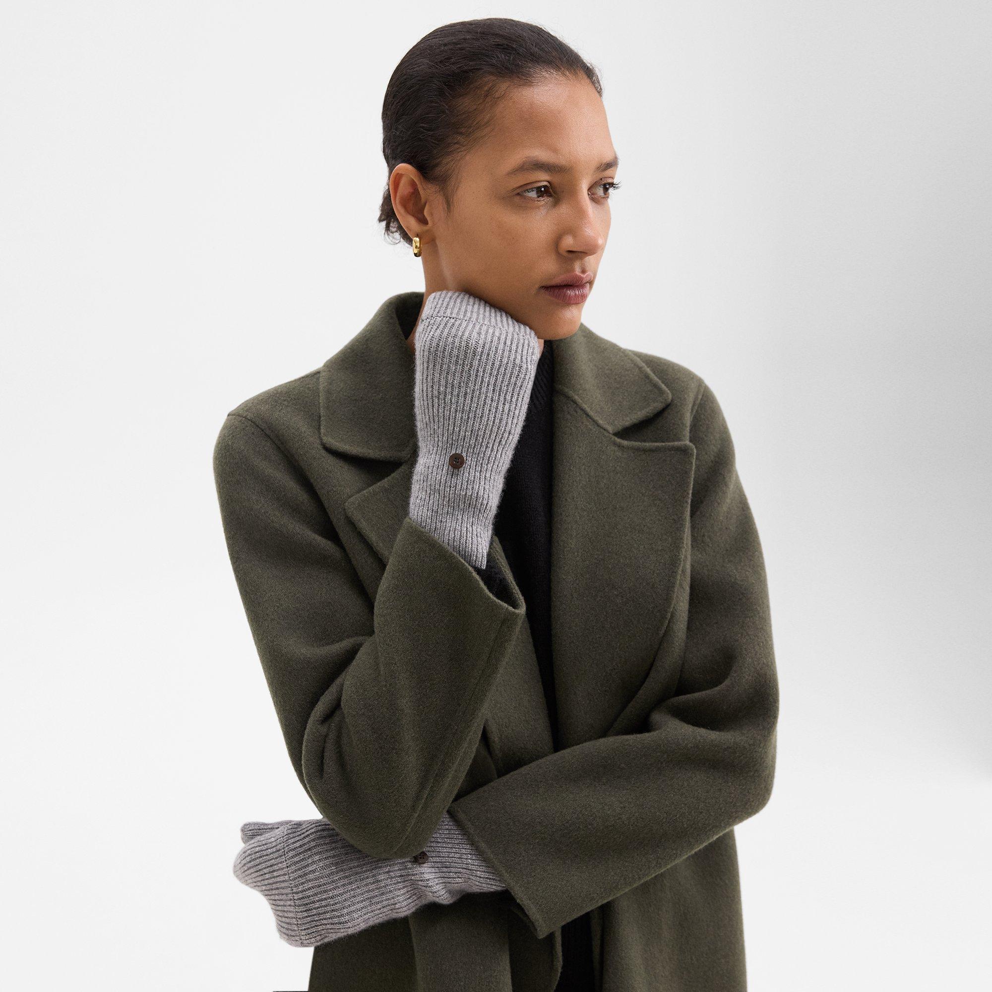 Theory Fold-back Gloves In Cashmere In Husky