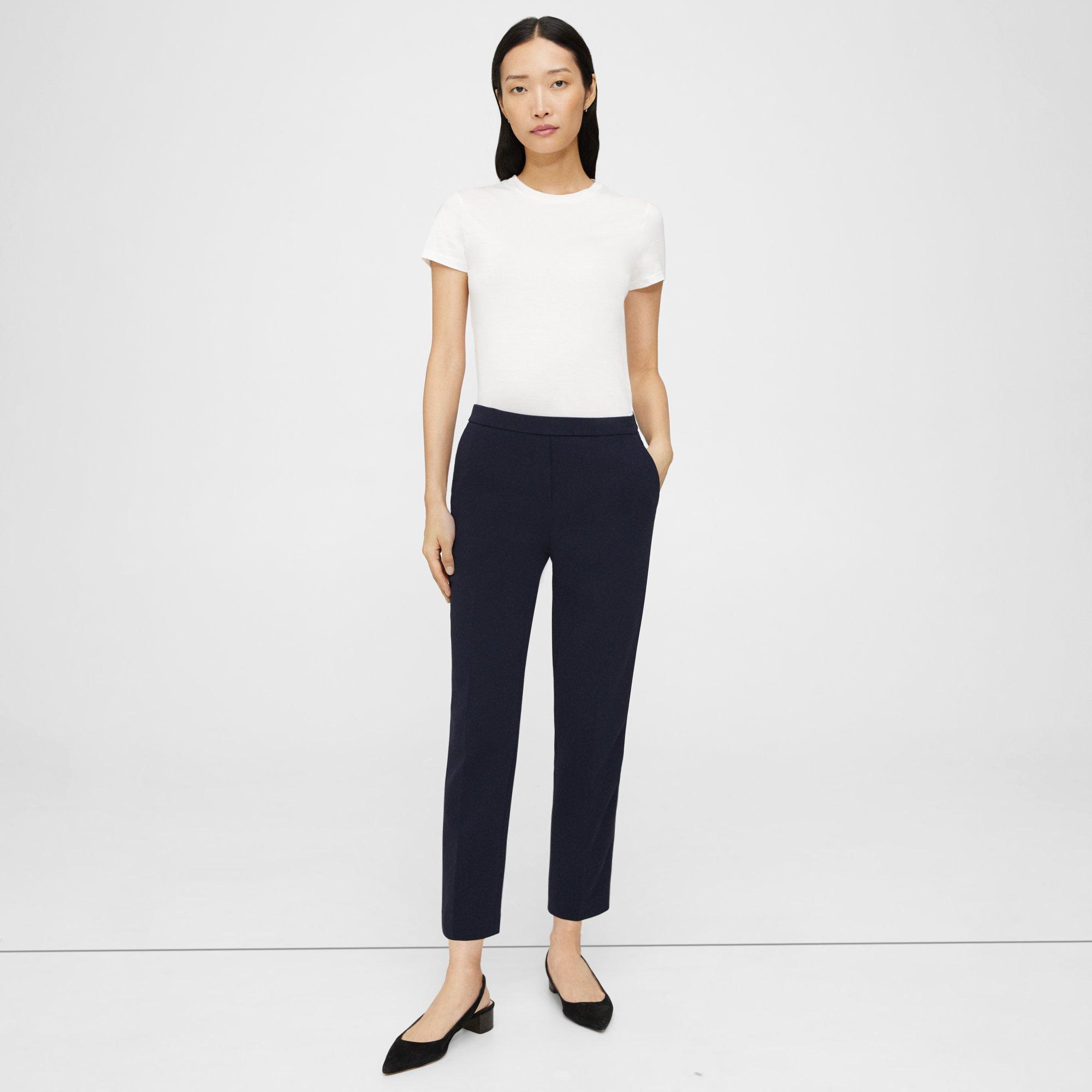 Theory Slim Cropped Pull-on Pant In Crepe In Deep Navy