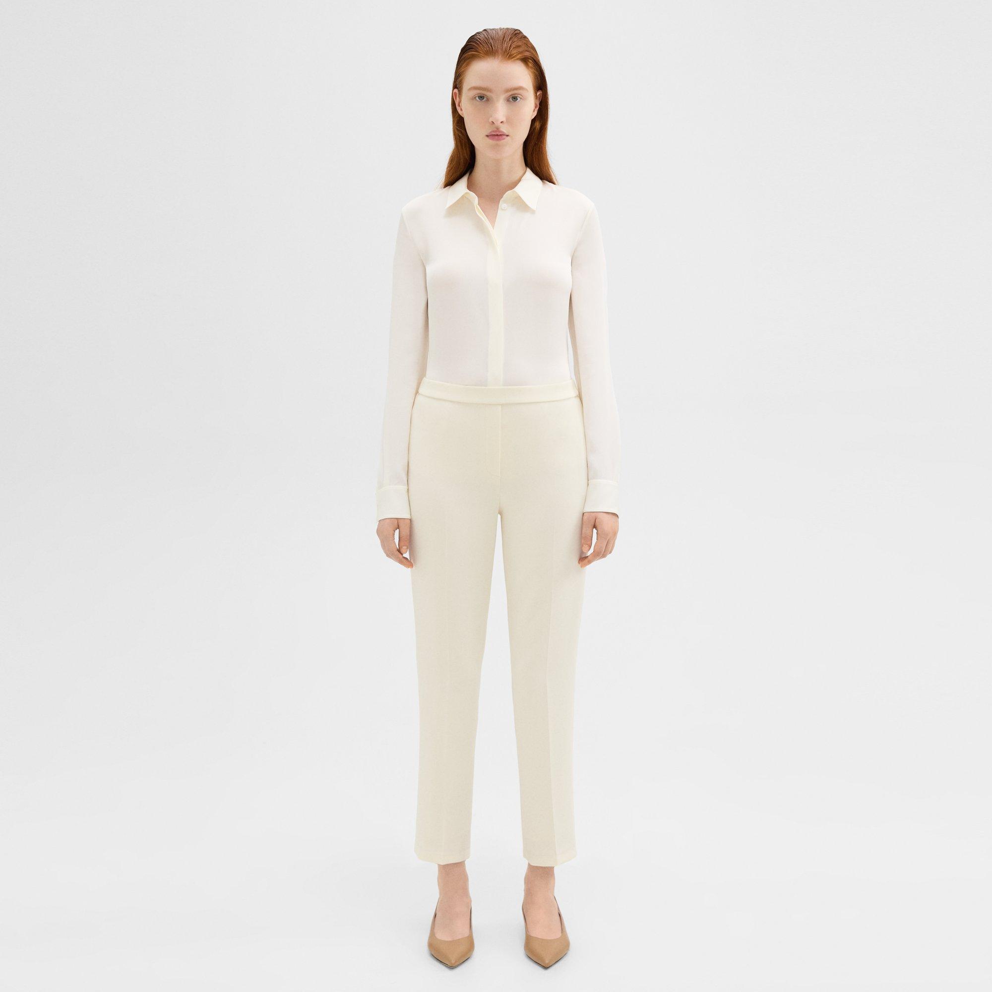 Shop Theory Treeca Pull-on Pant In Admiral Crepe In Rice