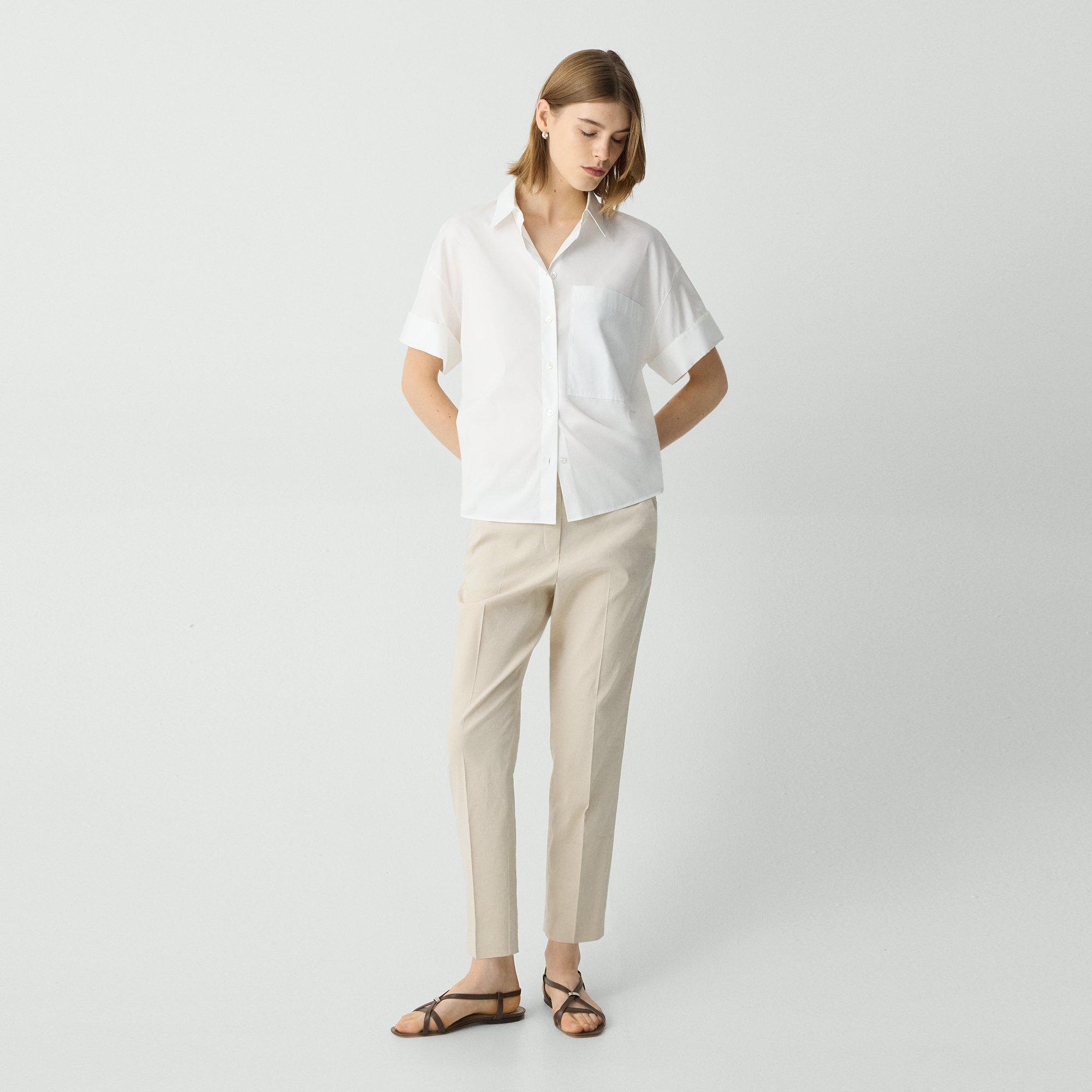 Theory Treeca Good Linen Cropped Pull-on Ankle Pants In Straw
