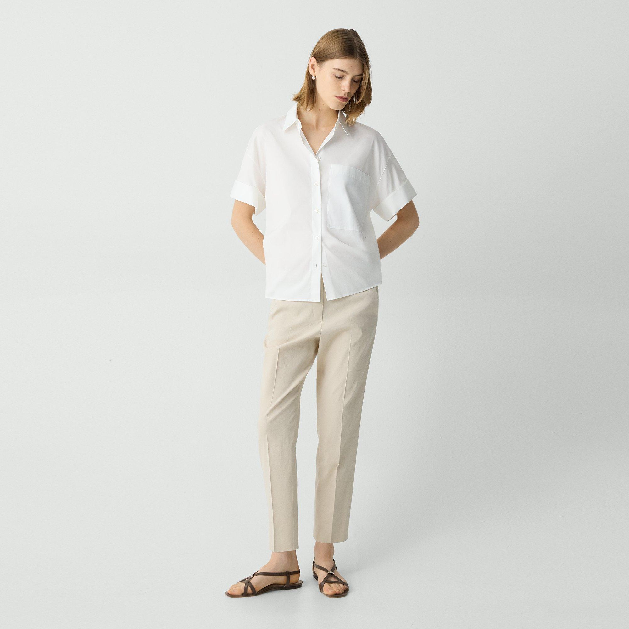 Shop Theory Treeca Pull-on Pant In Good Linen In Straw