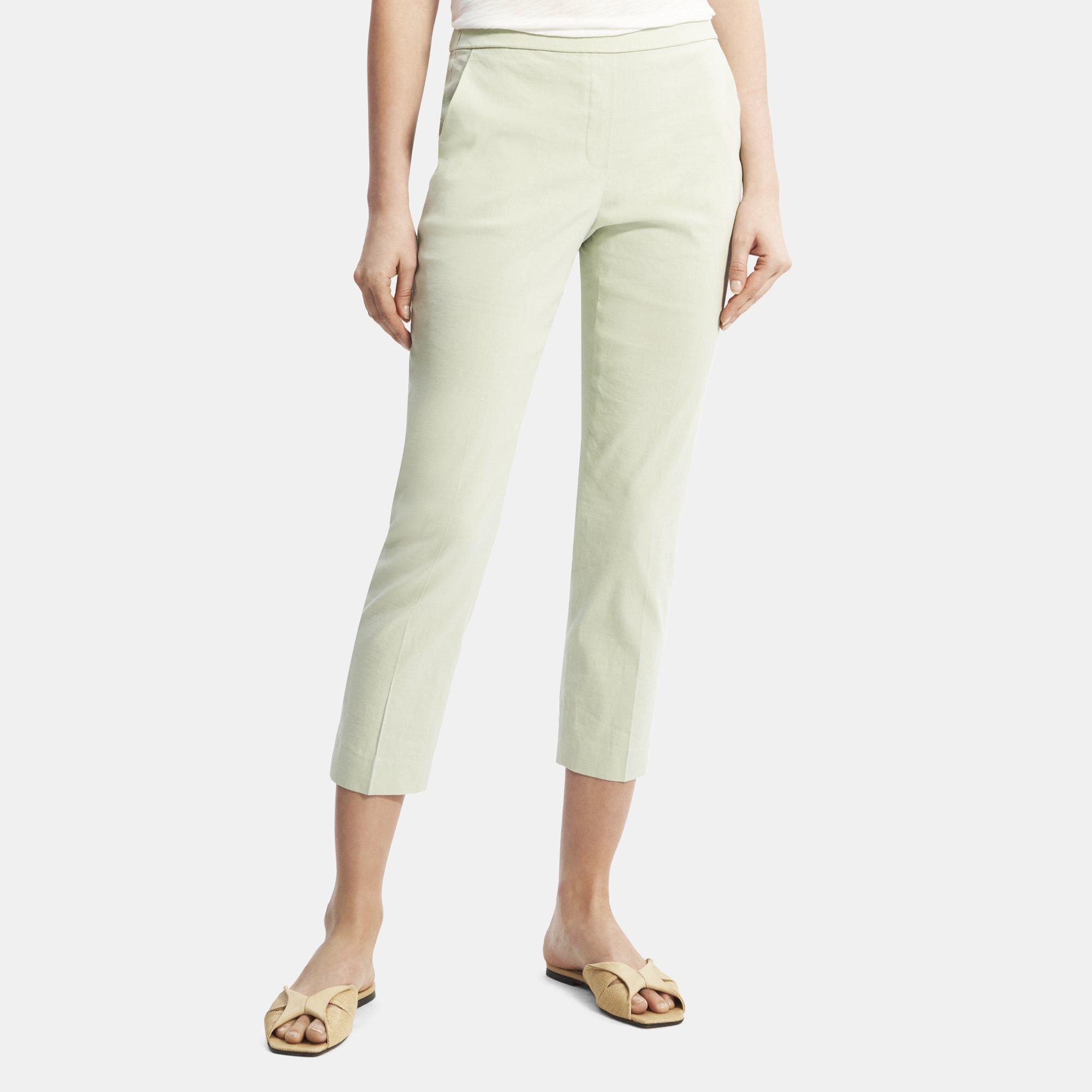 Theory Slim Cropped Pull-on Pant In Stretch Linen In Mint