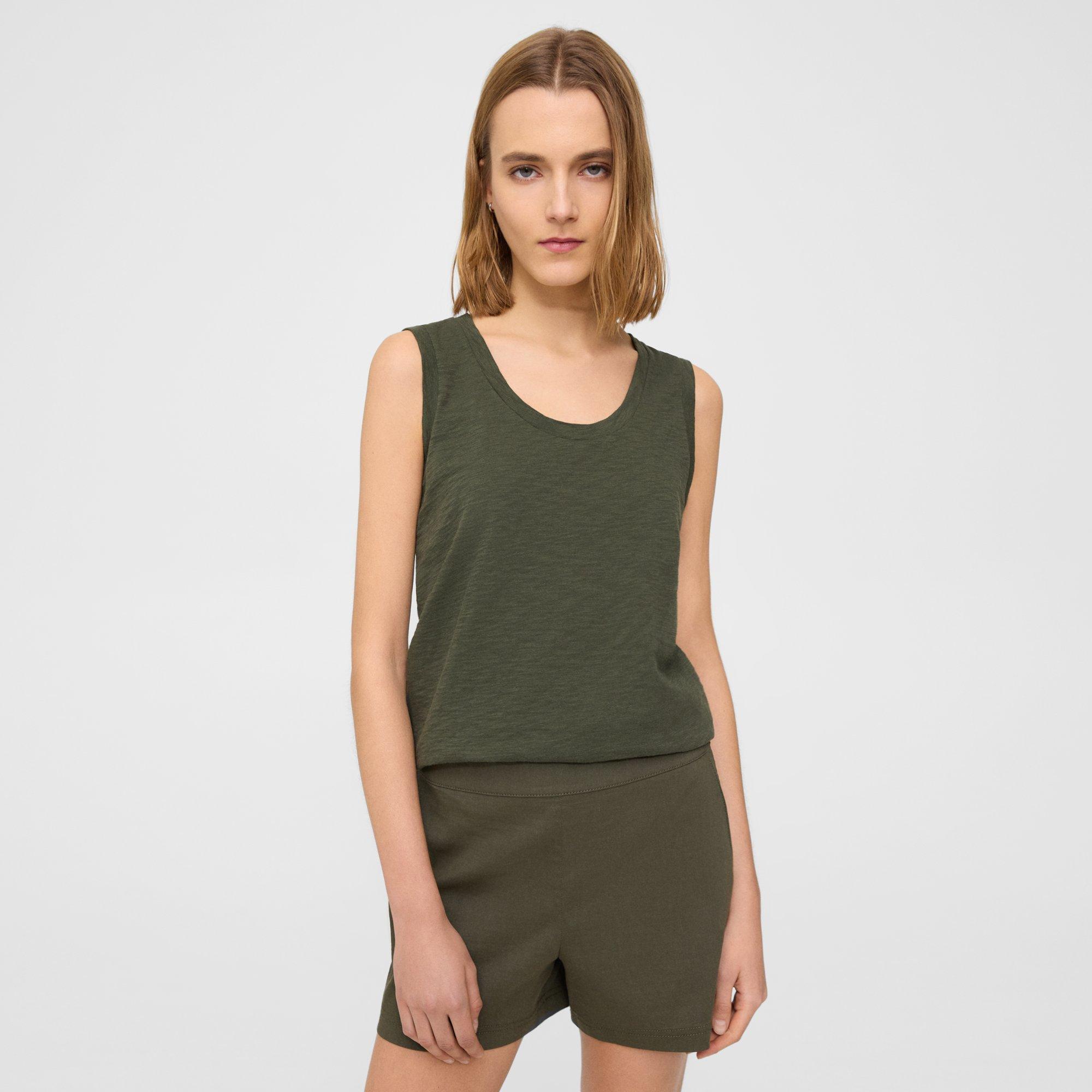 Theory Easy Tank Top In Organic Slub Cotton In Dark Olive