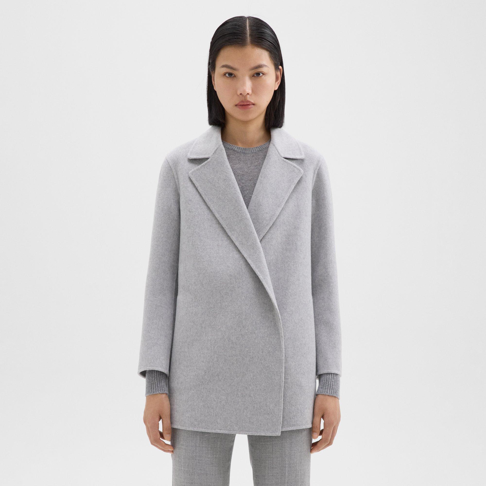 Theory Clairene Jacket In Double-face Wool-cashmere In Melange Grey