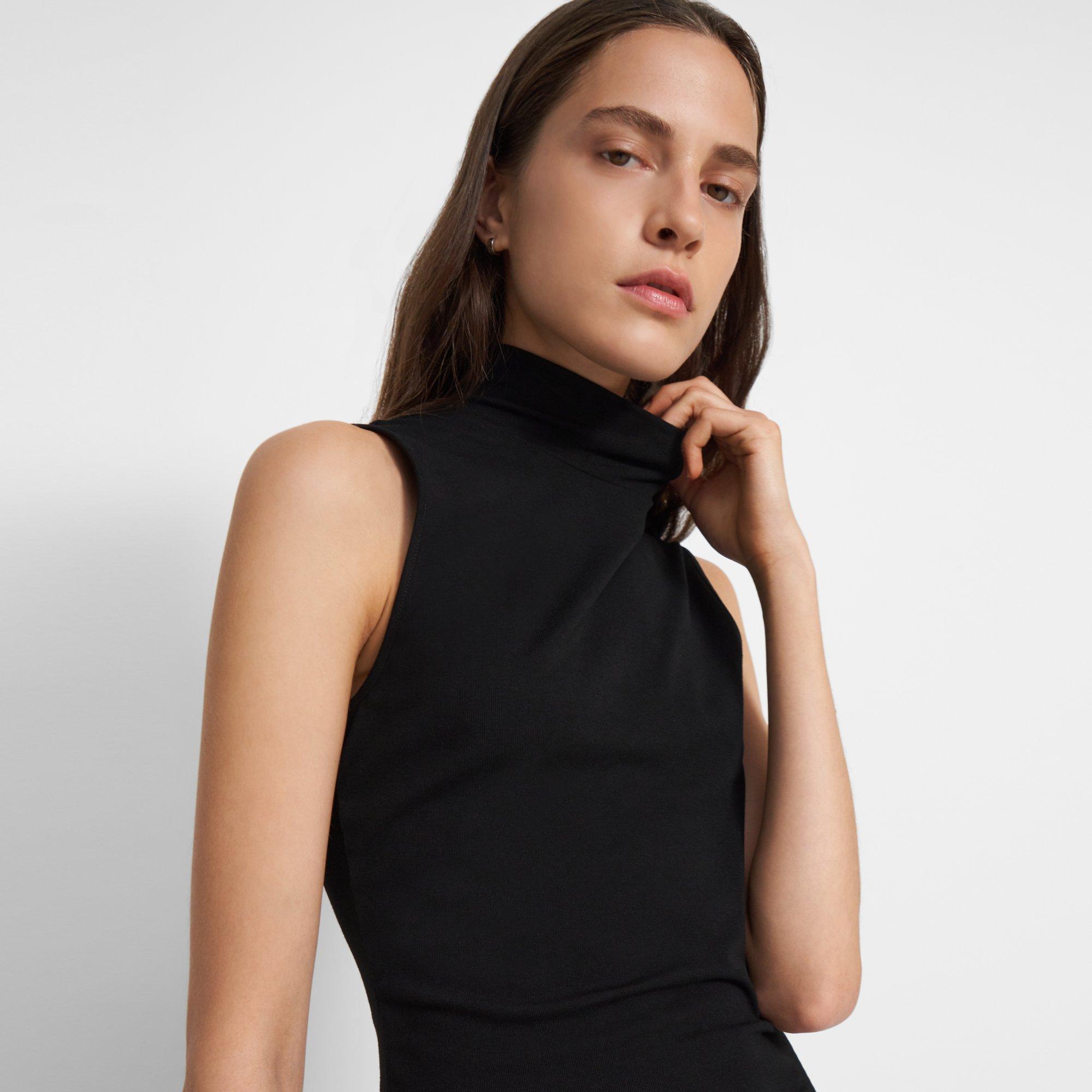 Theory Sleeveless Turtleneck Jumper In Ribbed Viscose In Black