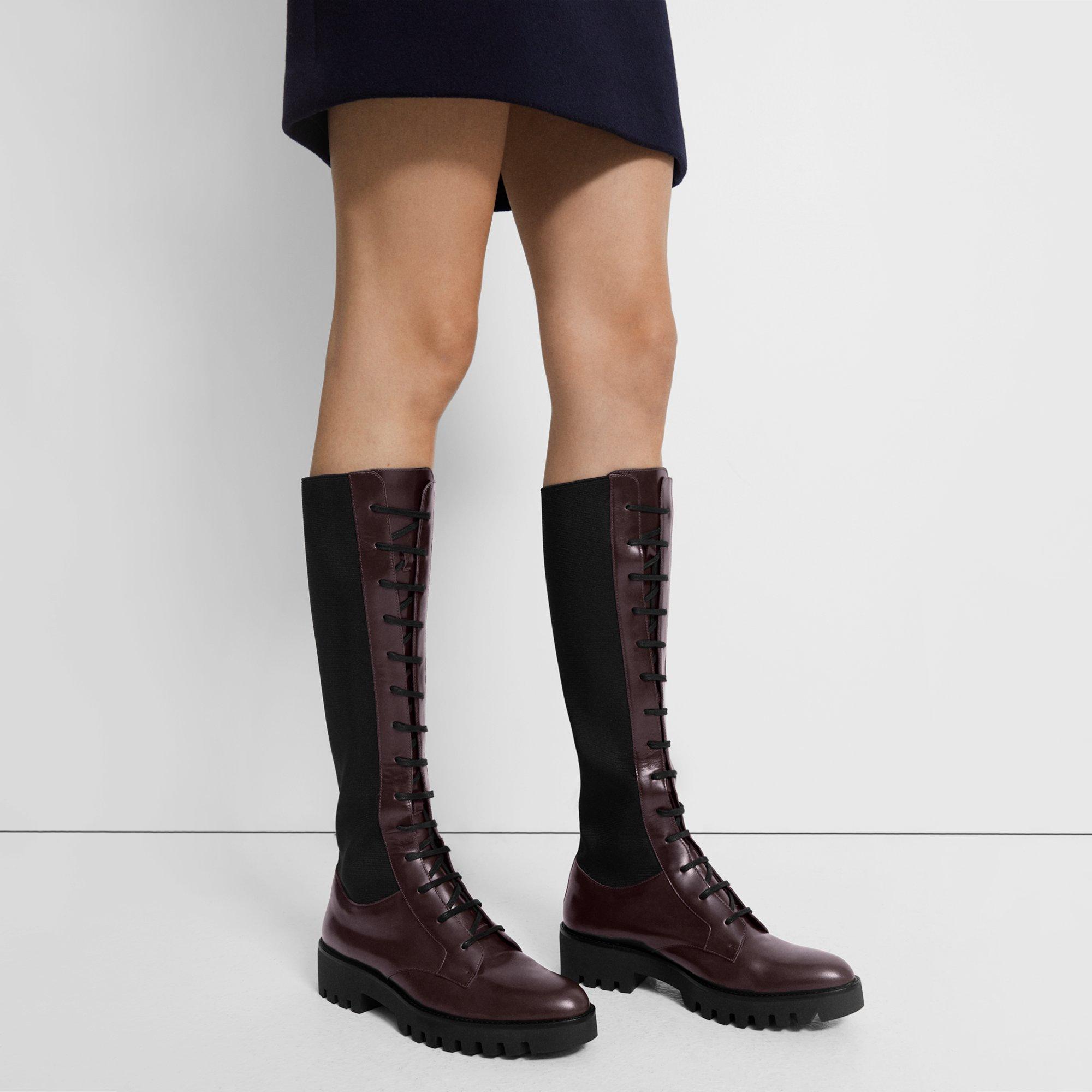 Theory Laced Lug Boot In Leather In Oxblood