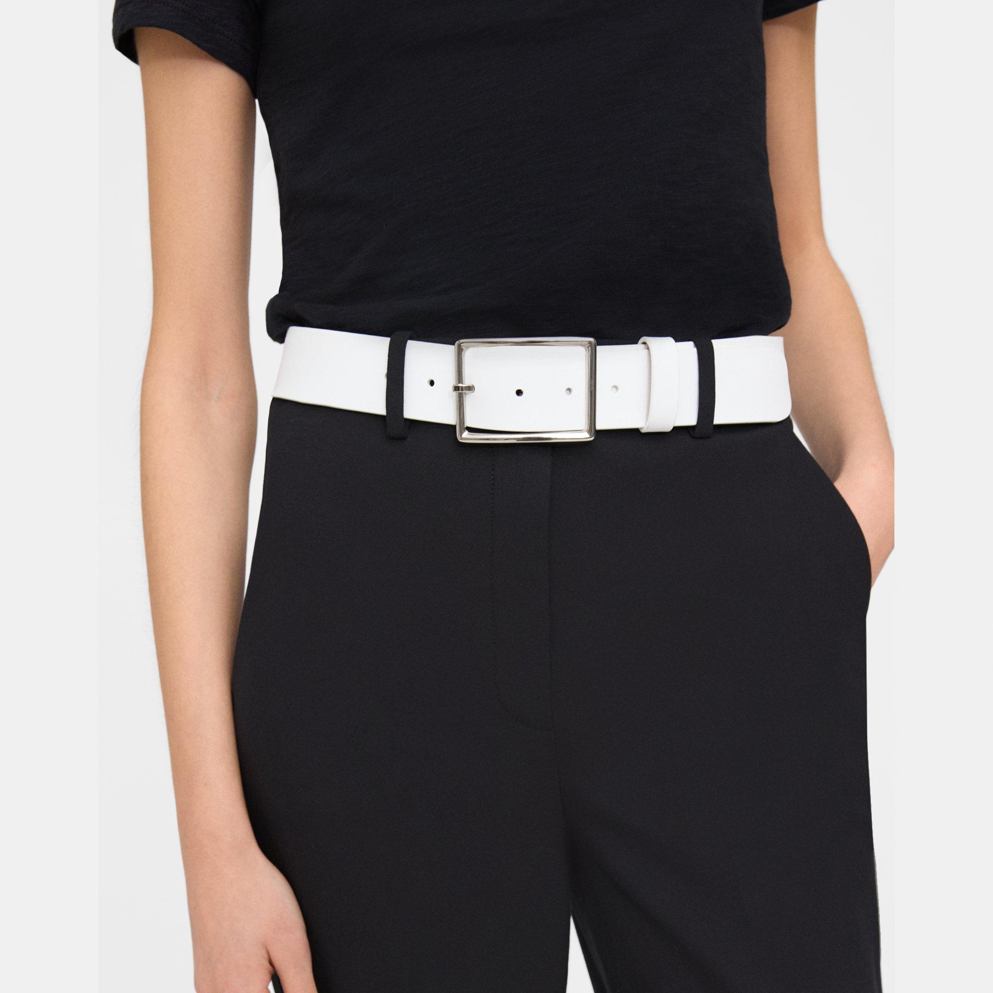 Theory Center Bar Belt In Leather In White
