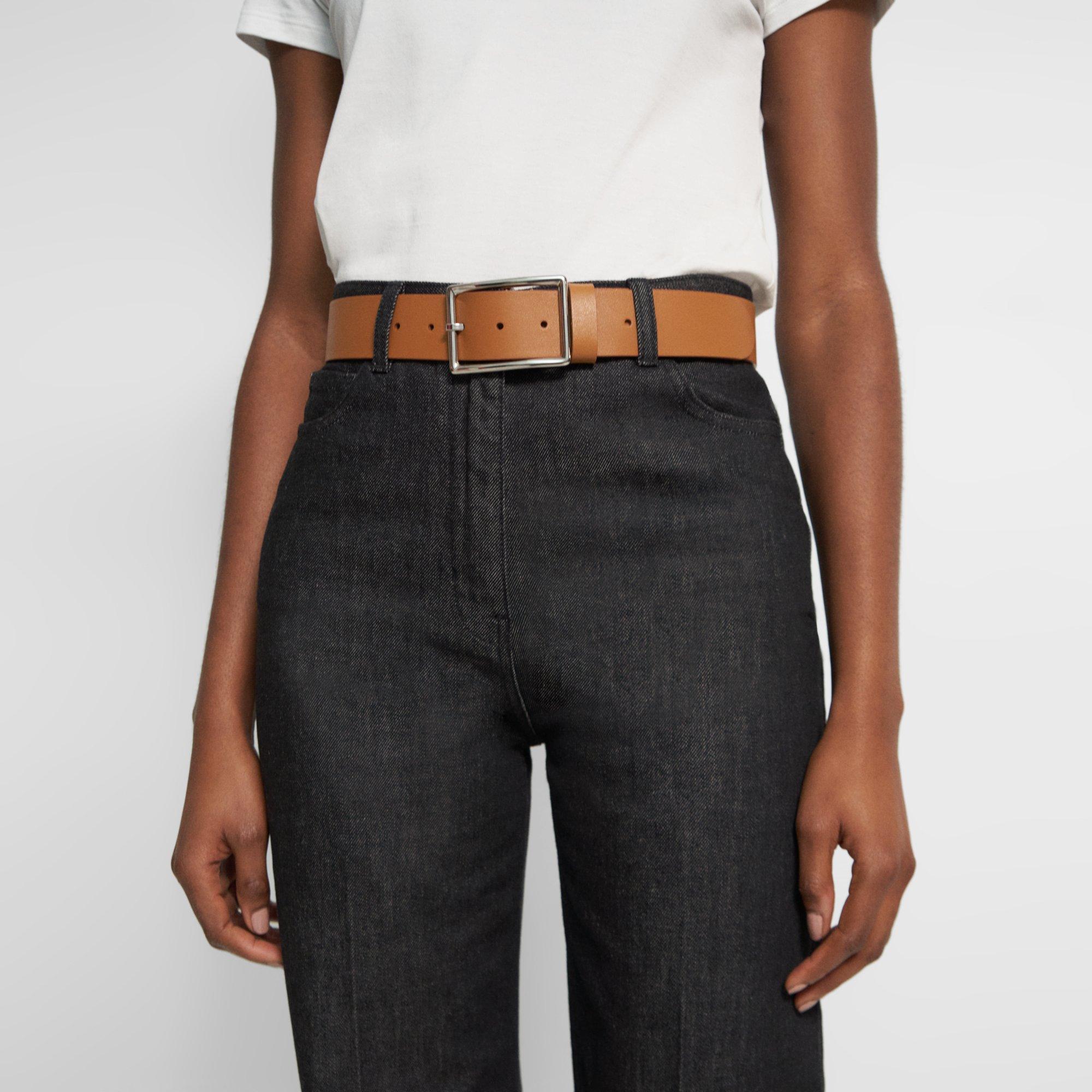 Theory Center Bar Belt In Leather In Tan