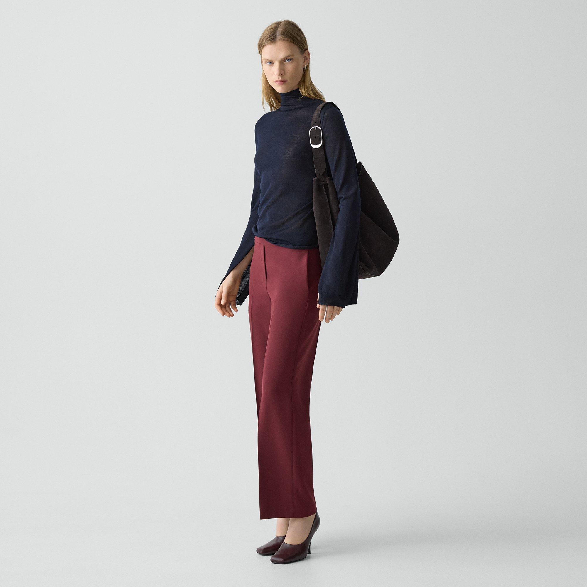 Theory Wide-leg Pull-on Pant In Admiral Crepe In Burgundy