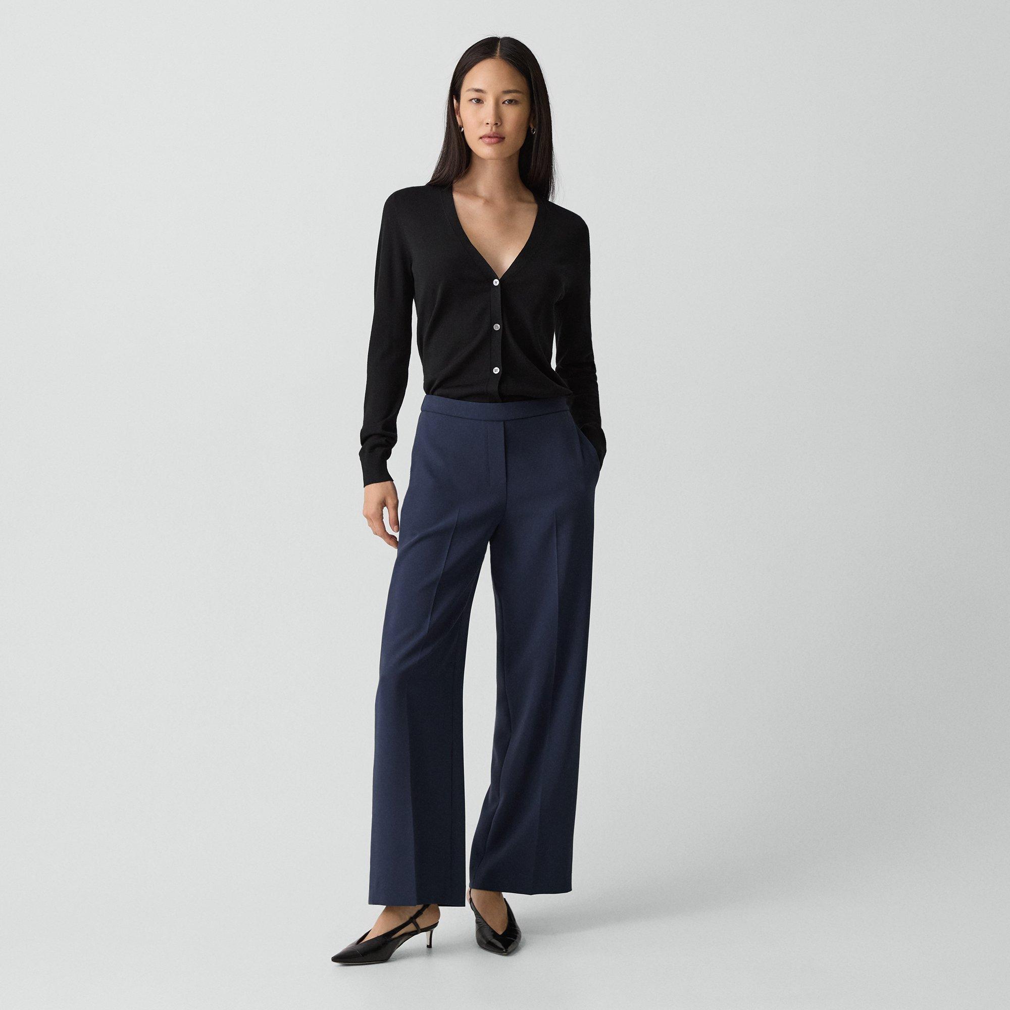 Theory Wide-leg Pull-on Pant In Admiral Crepe In Nocturne Navy