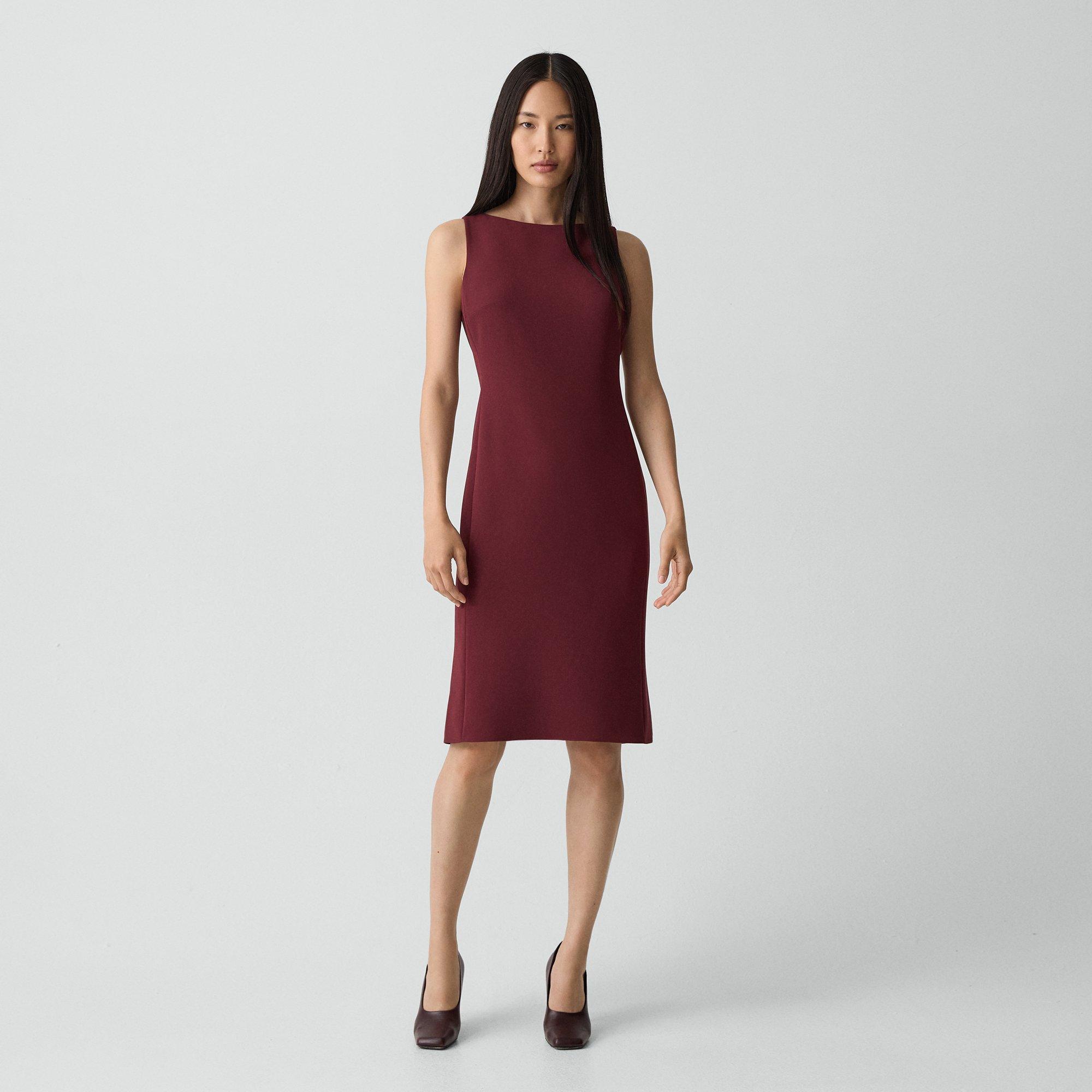 Theory Flared Dress In Admiral Crepe In Burgundy