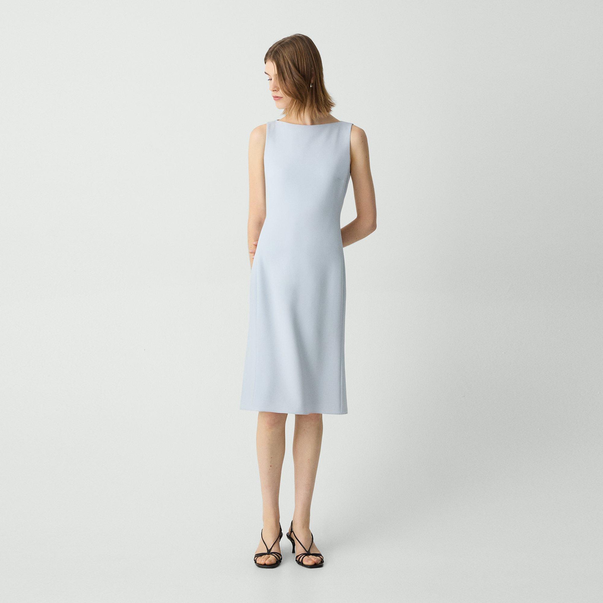 Theory Flared Dress In Crepe In Pearl Blue