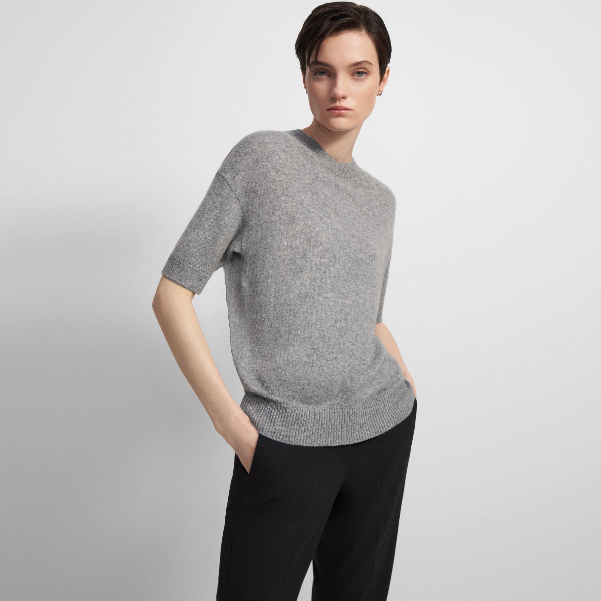 Theory Short-sleeve Sweater In Cashmere In Husky