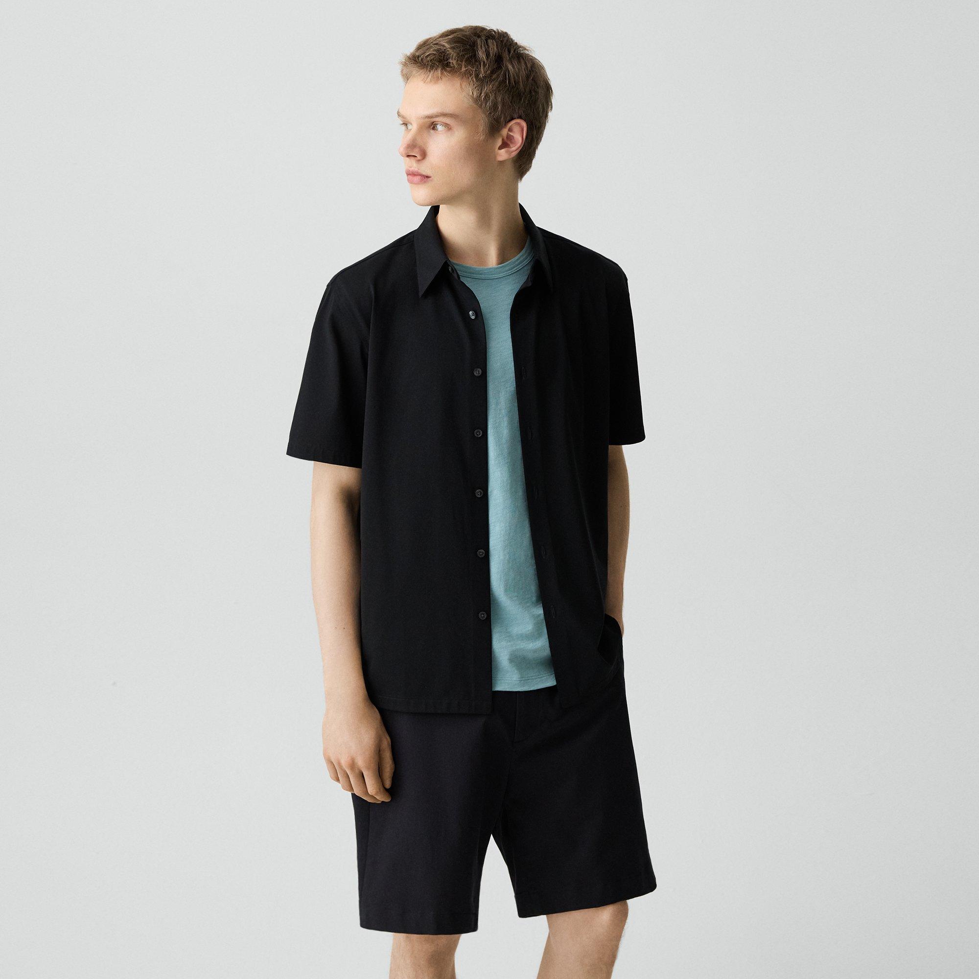 Theory Irving Short-sleeve Shirt In Structure Knit In Black