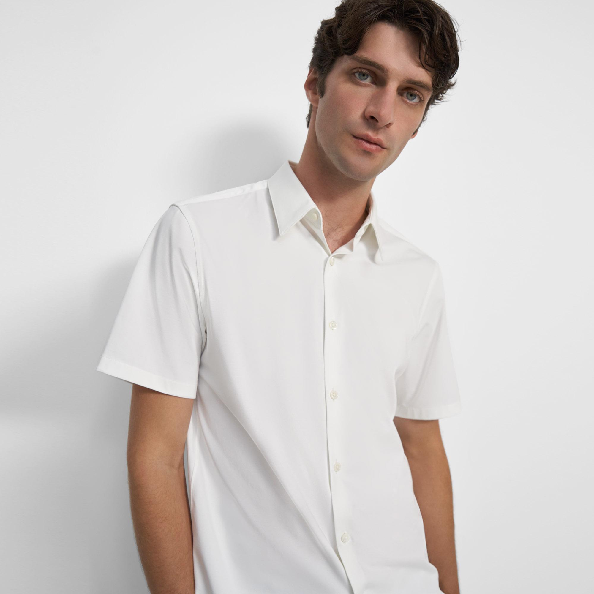 Shop Theory Irving Short-sleeve Shirt In Structure Knit In White