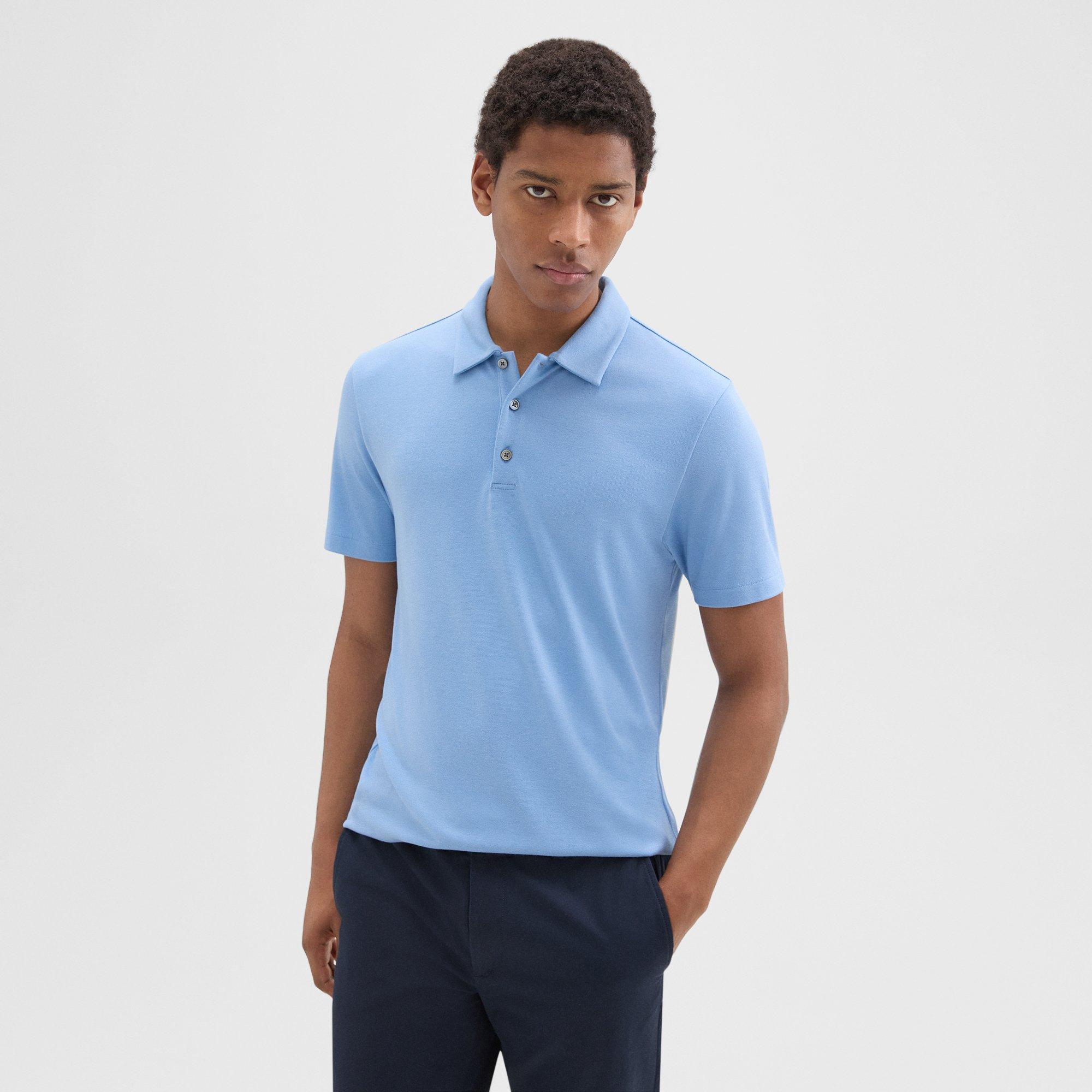 Shop Theory Bron Polo Shirt In Anemone Modal Jersey In Powder Blue