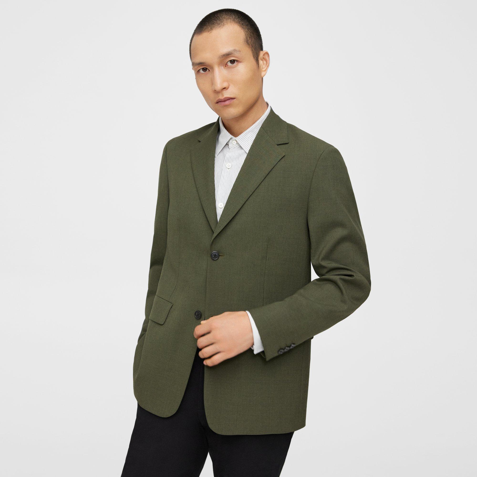 Theory Eldridge Blazer In Wool Blend Twill In Olive Branch Mel