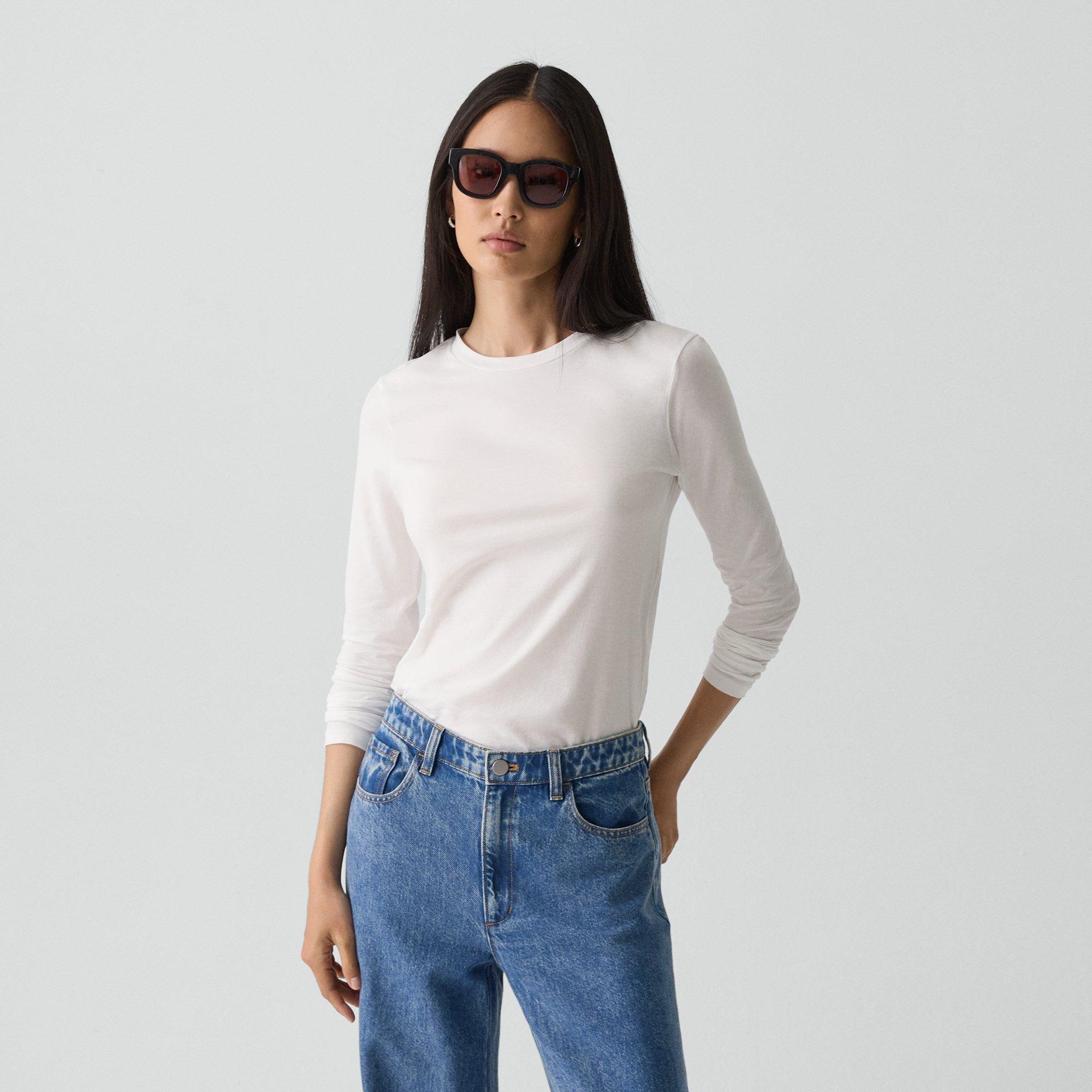 Theory Tiny Organic Pima Cotton Long Sleeve T-shirt In White