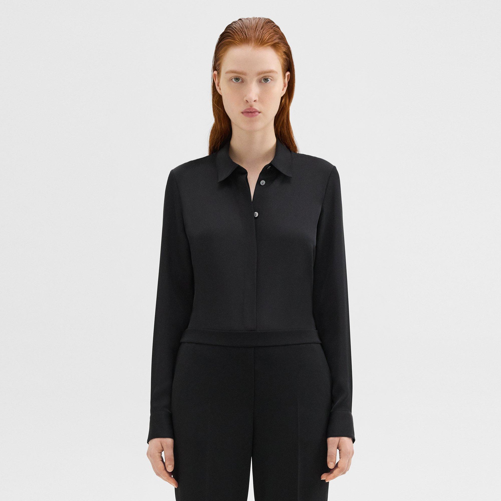 Theory Fitted Shirt In Silk Georgette In Black