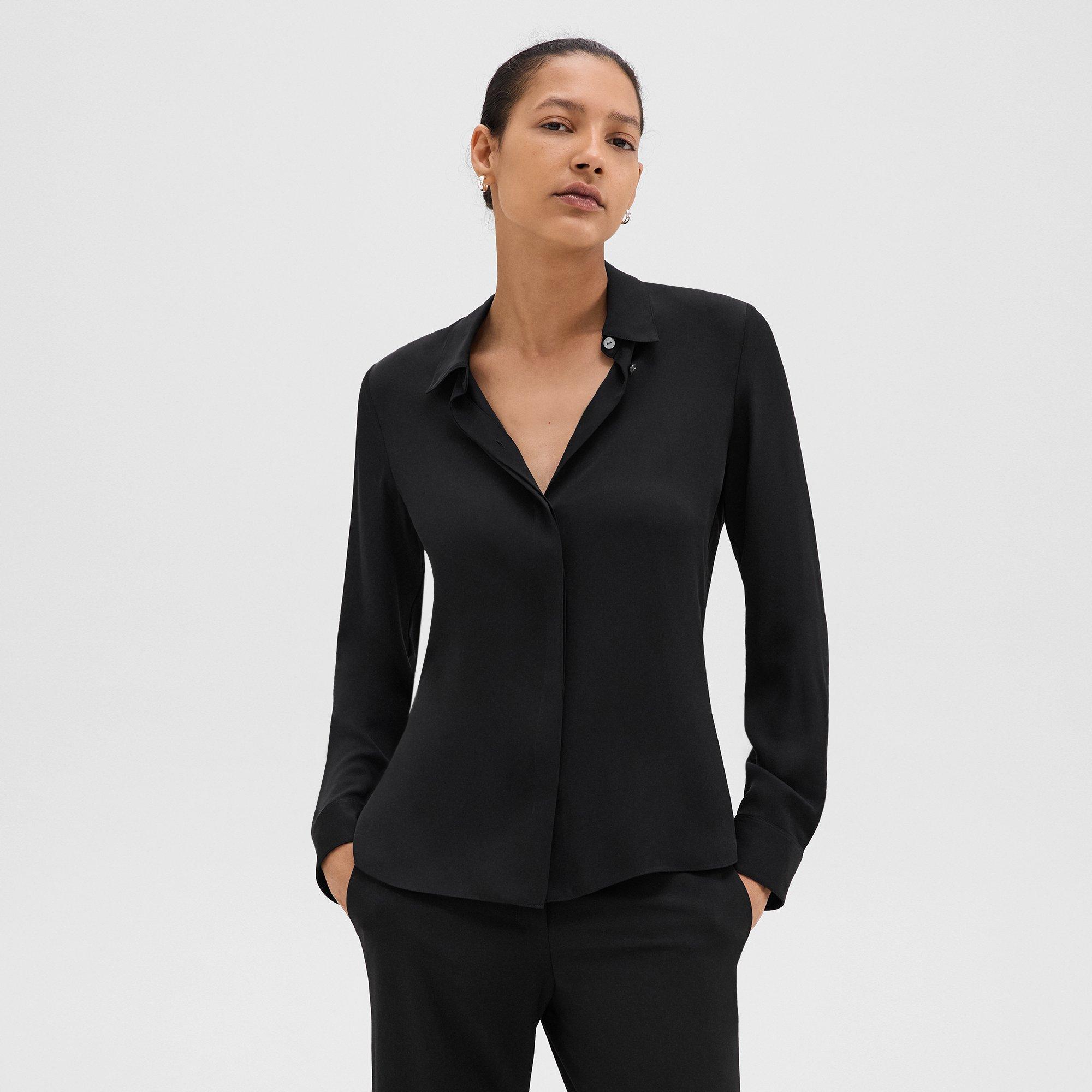 Theory Fitted Shirt In Silk Georgette In Black