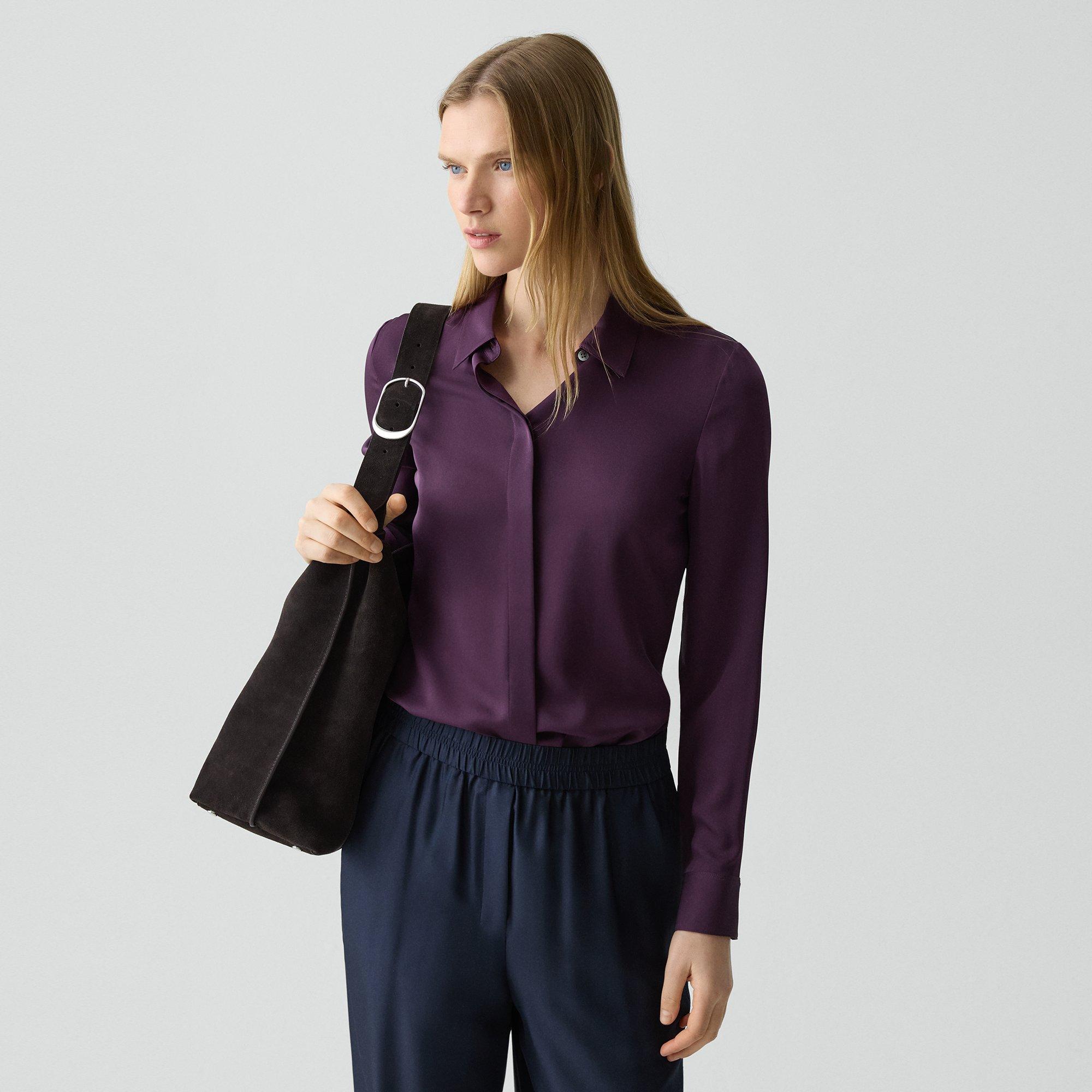 Theory Fitted Shirt In Silk Georgette In Purple