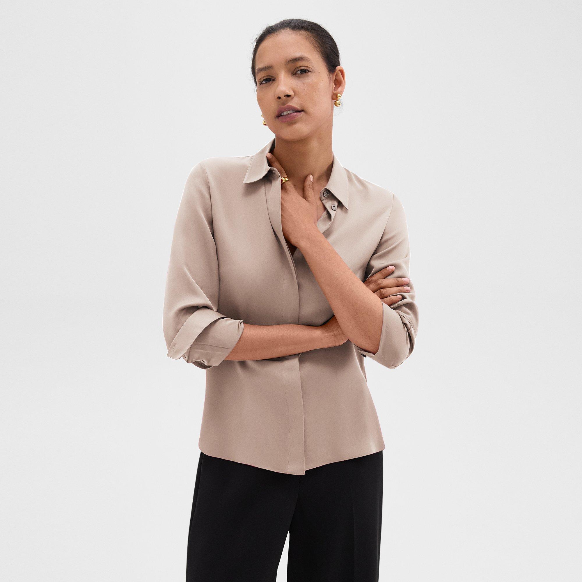 Theory Fitted Shirt In Silk Georgette In Cinder