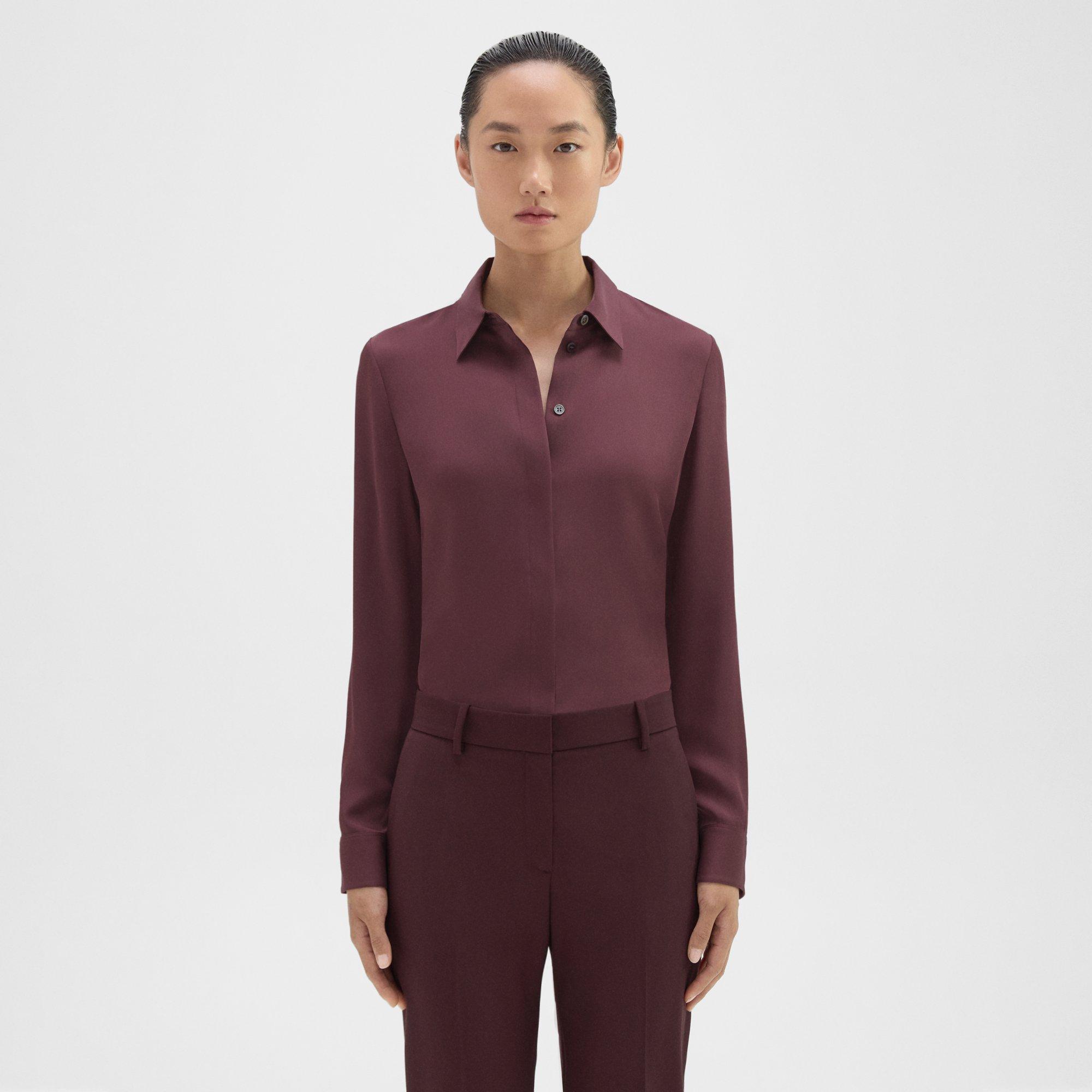 Theory Fitted Shirt In Silk Georgette In Malbec
