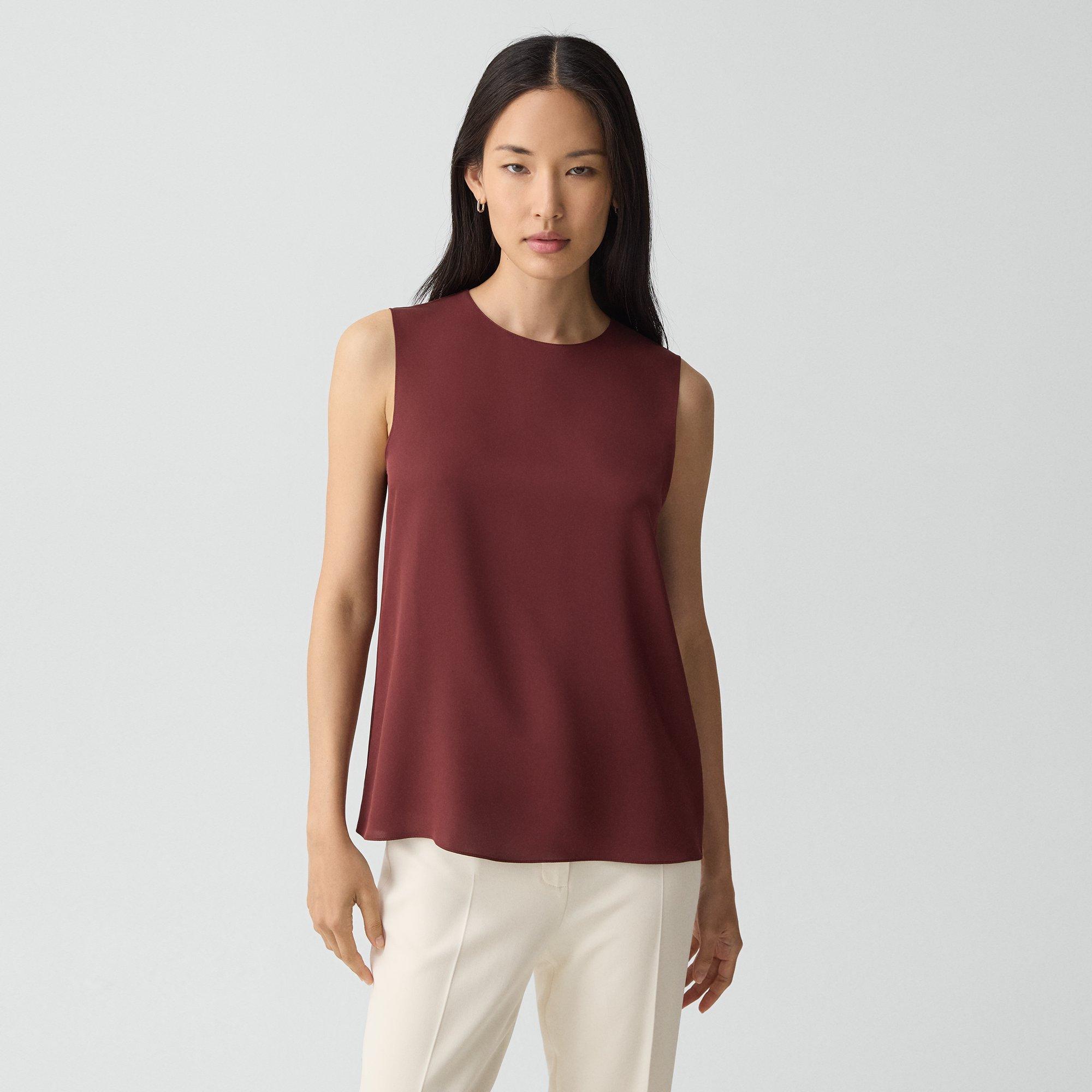Theory Shell Top In Silk Georgette In Burgundy
