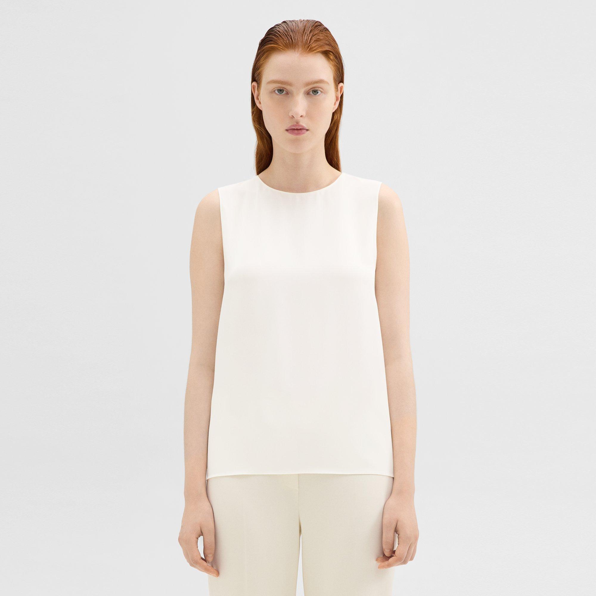Shop Theory Shell Top In Silk Georgette In Ivory