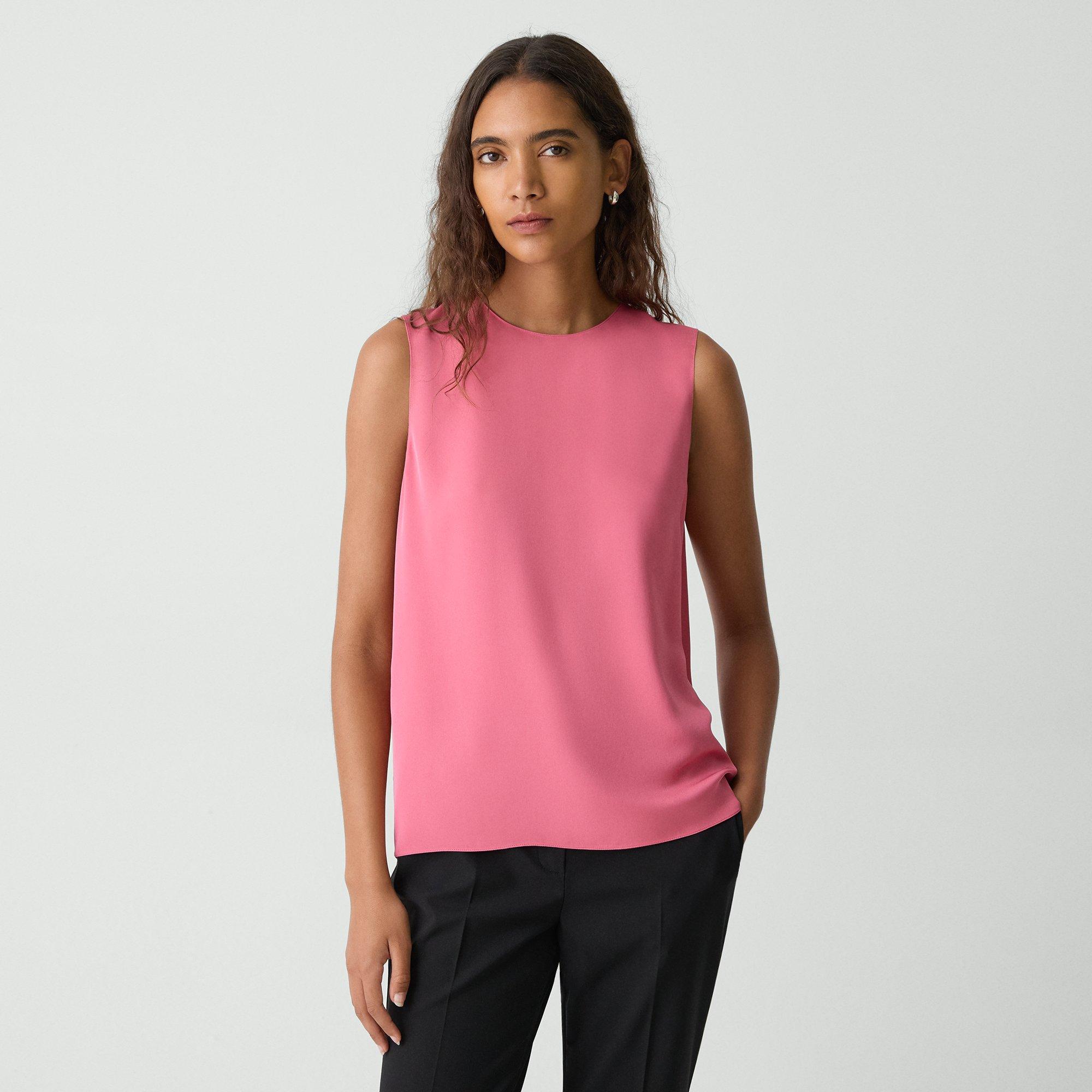Theory Shell Top In Silk Georgette In Bright Pink