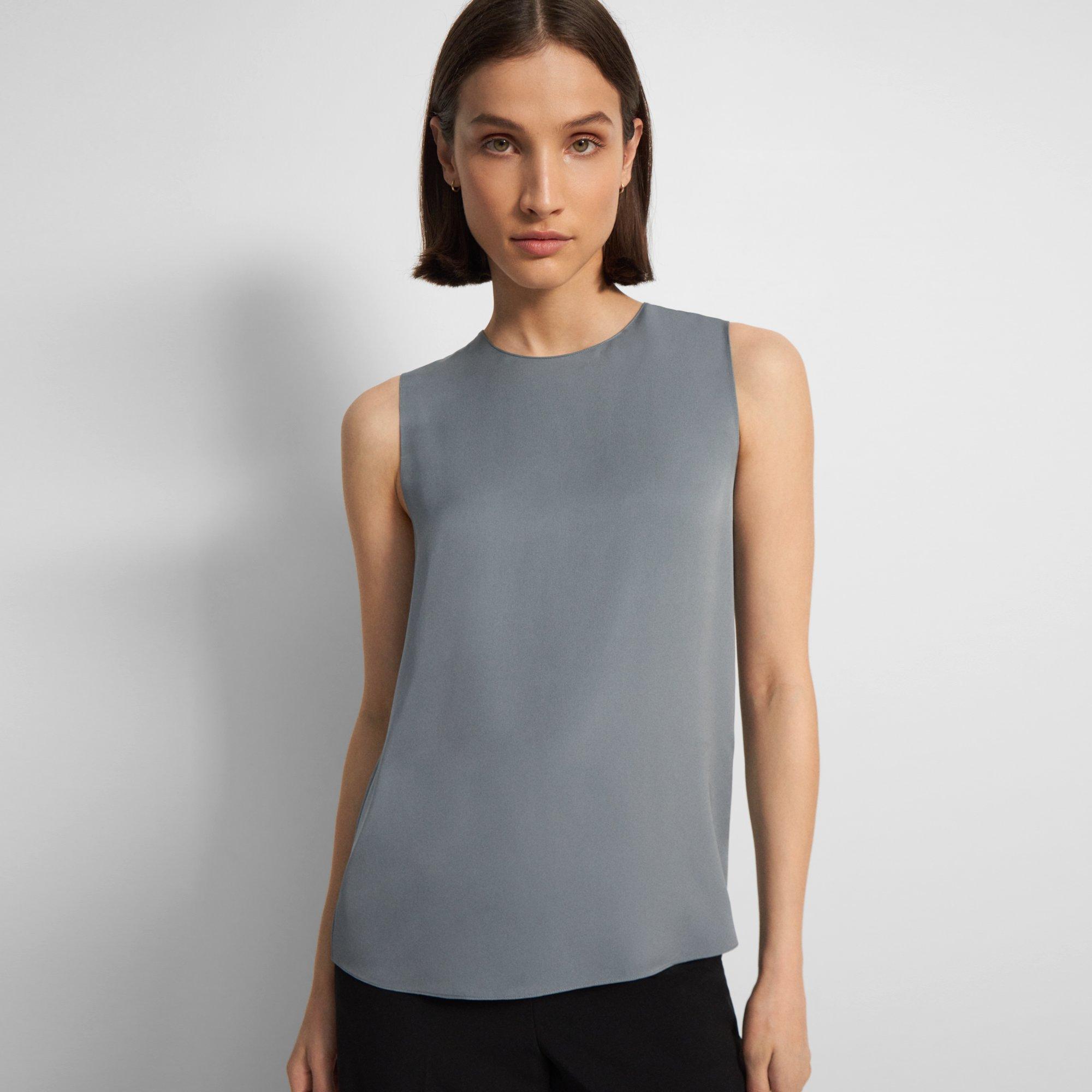 Theory Shell Top In Silk Georgette In Blue Granite