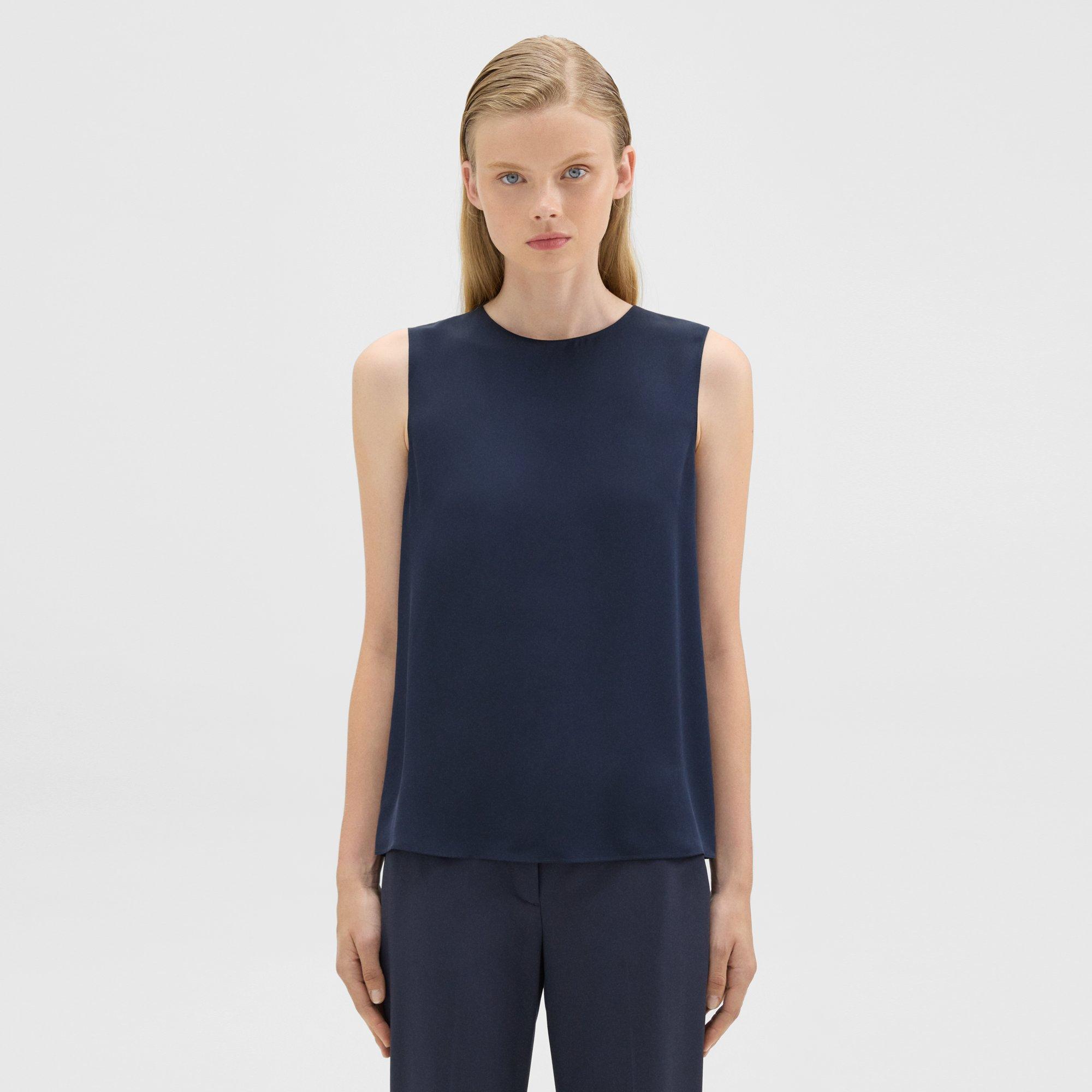 Shop Theory Shell Top In Silk Georgette In Nocturne Navy