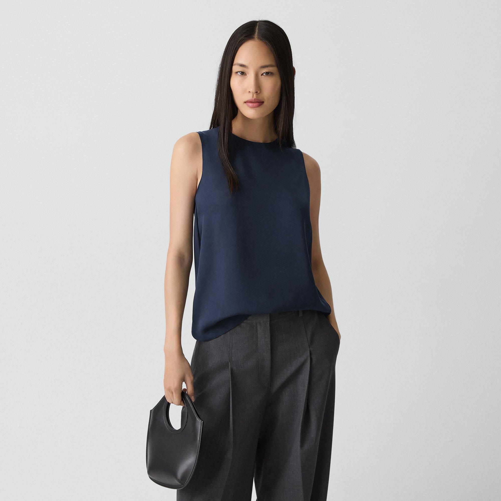 Shop Theory Shell Top In Silk Georgette In Nocturne Navy