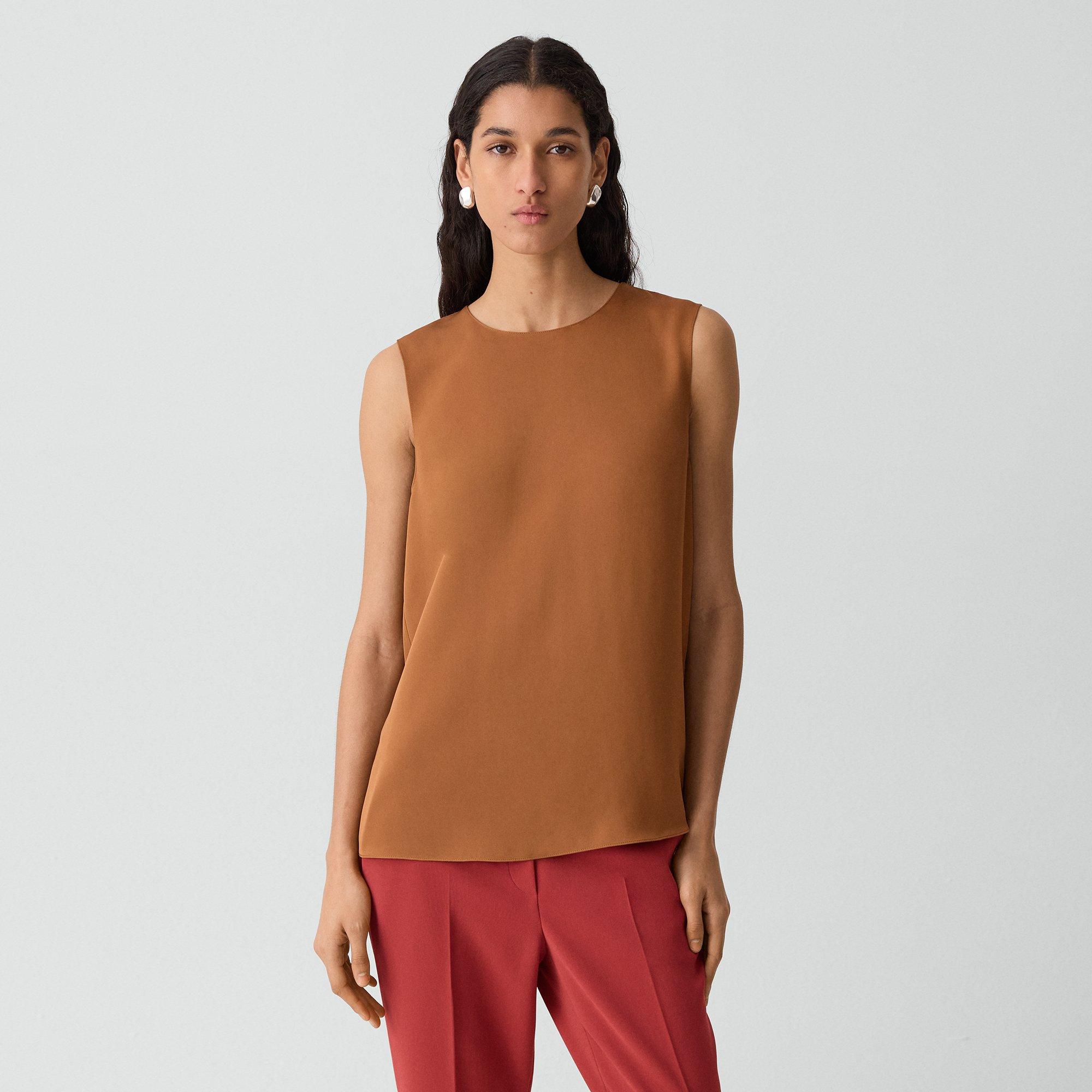Theory Sleeveless Silk Blouse In Orange
